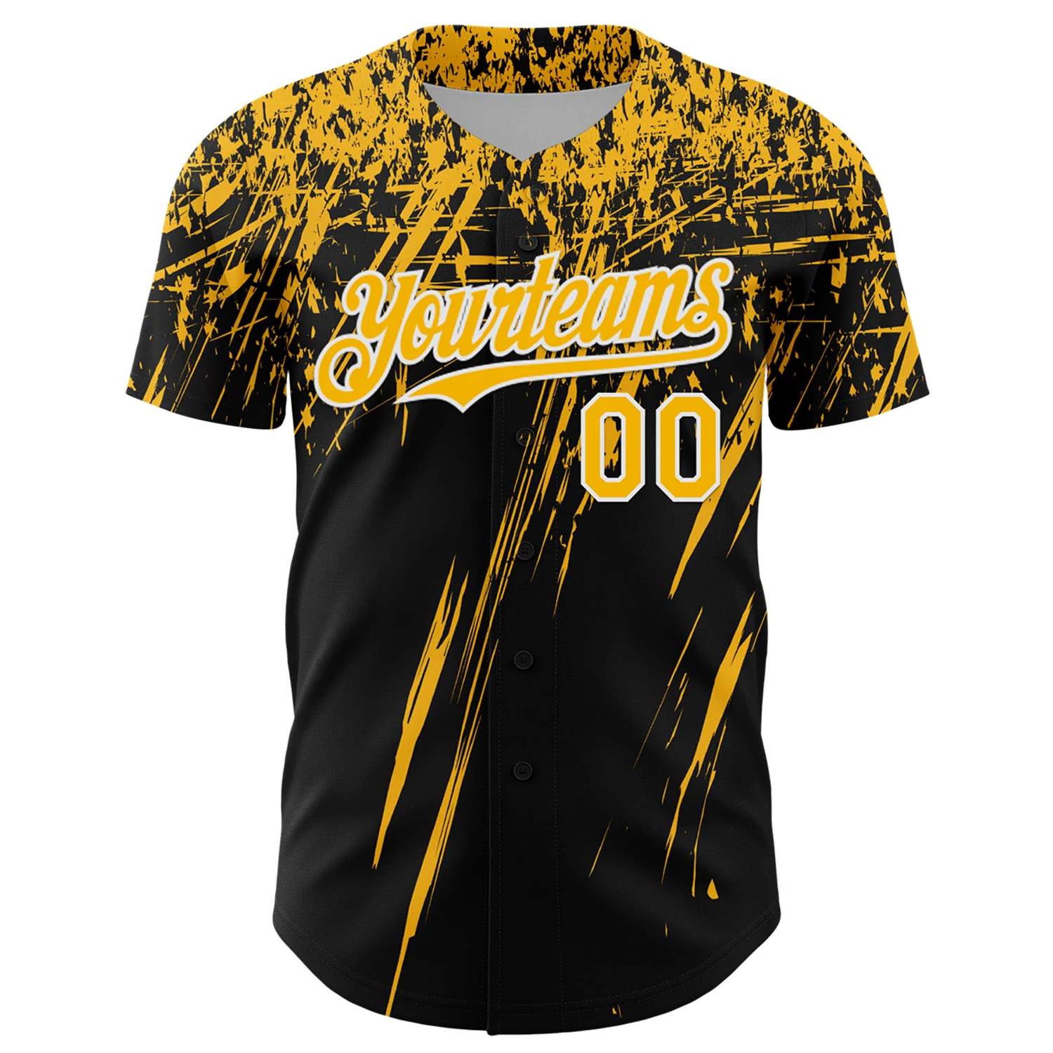 Custom Black Gold-White Distressed Scratch Brush Stroke Authentic Baseball Jersey - Image 2
