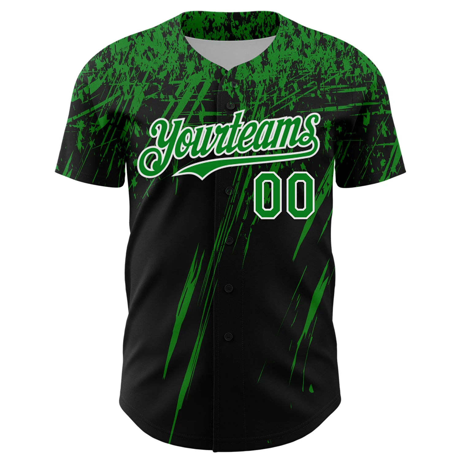 Custom Black Grass Green-White Distressed Scratch Brush Stroke Authentic Baseball Jersey - Image 2