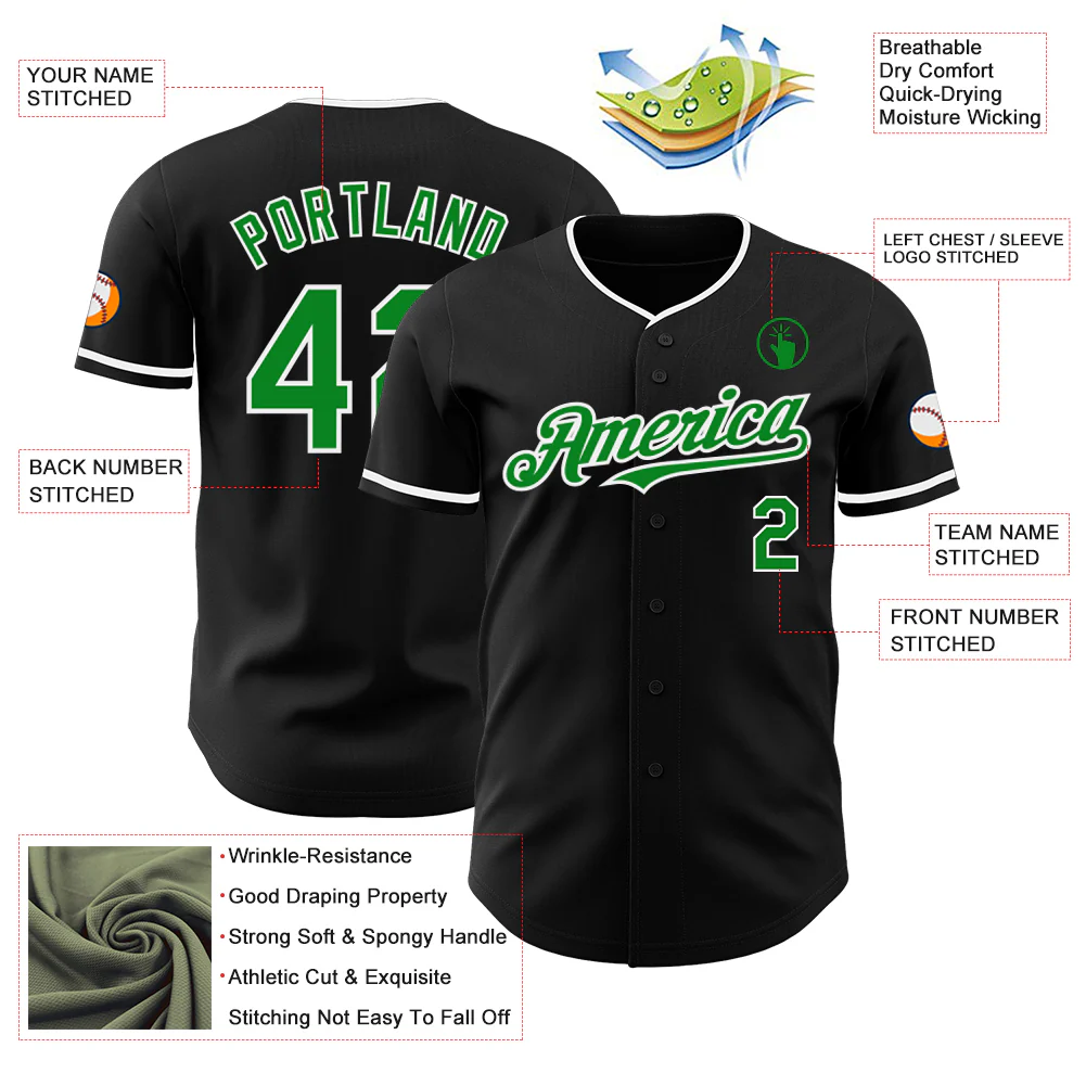 Custom Black Grass Green-White Authentic Baseball Jersey - Image 3