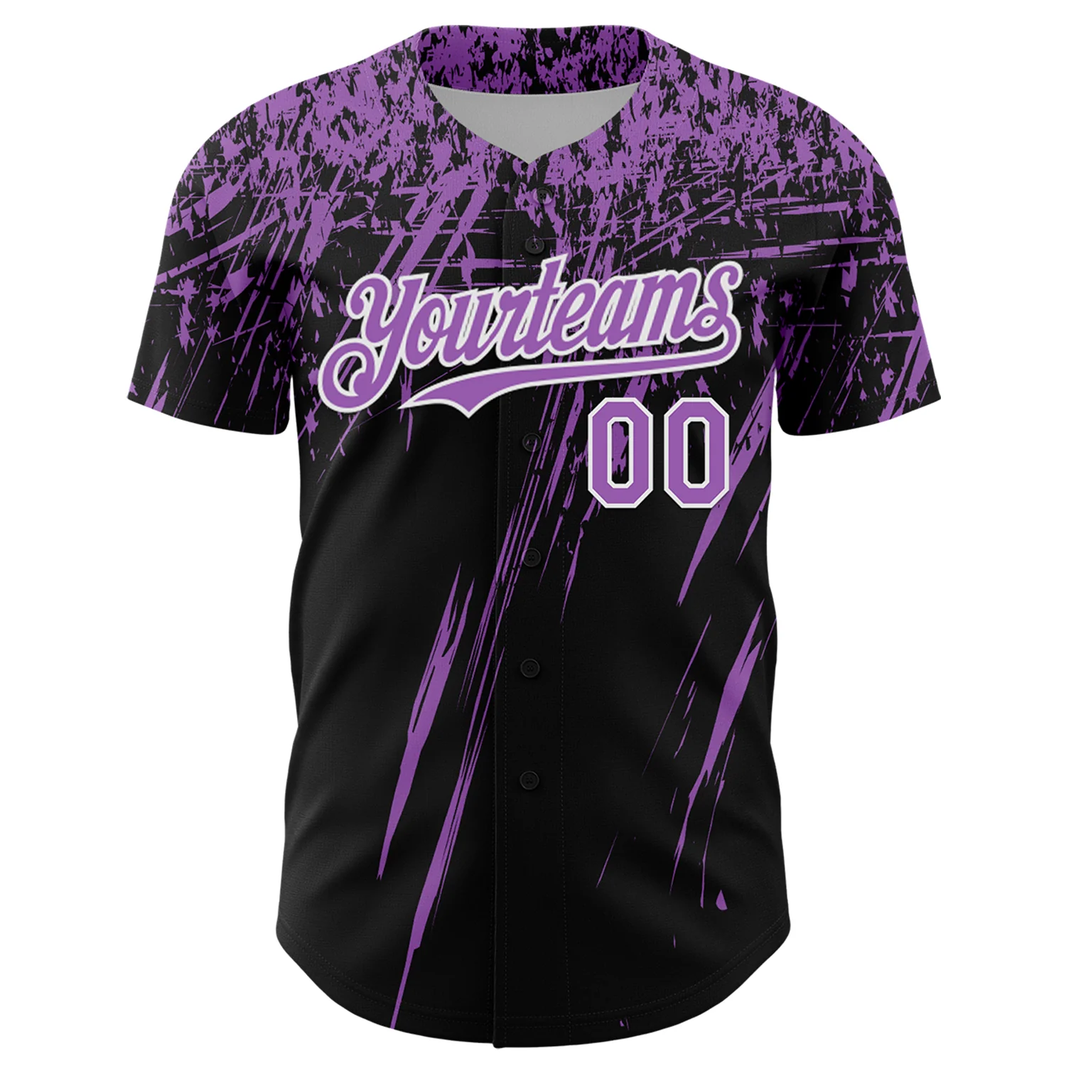 Custom Black Medium Purple-White Distressed Scratch Brush Stroke Authentic Baseball Jersey - Image 2