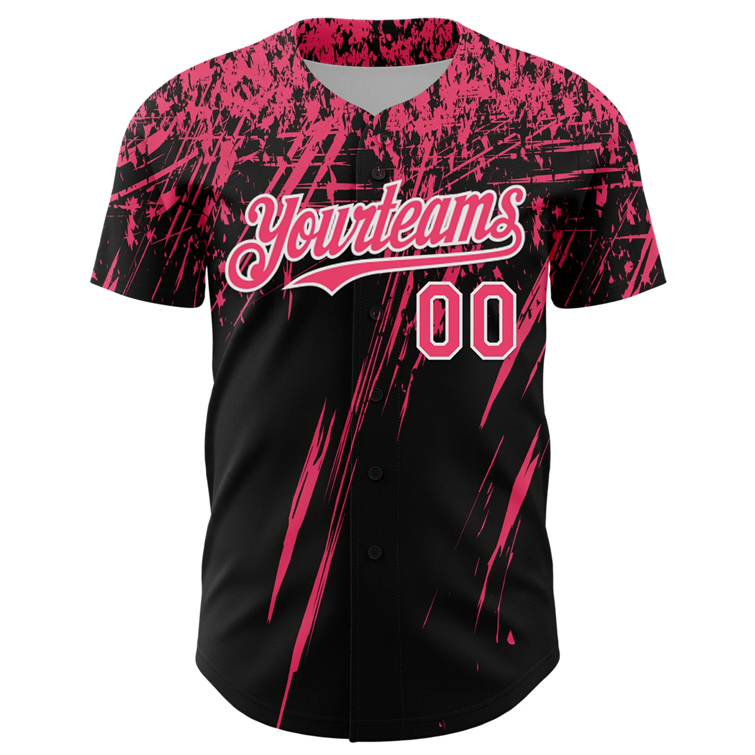 Custom Black Neon Pink-White Distressed Scratch Brush Stroke Authentic Baseball Jersey - Image 2