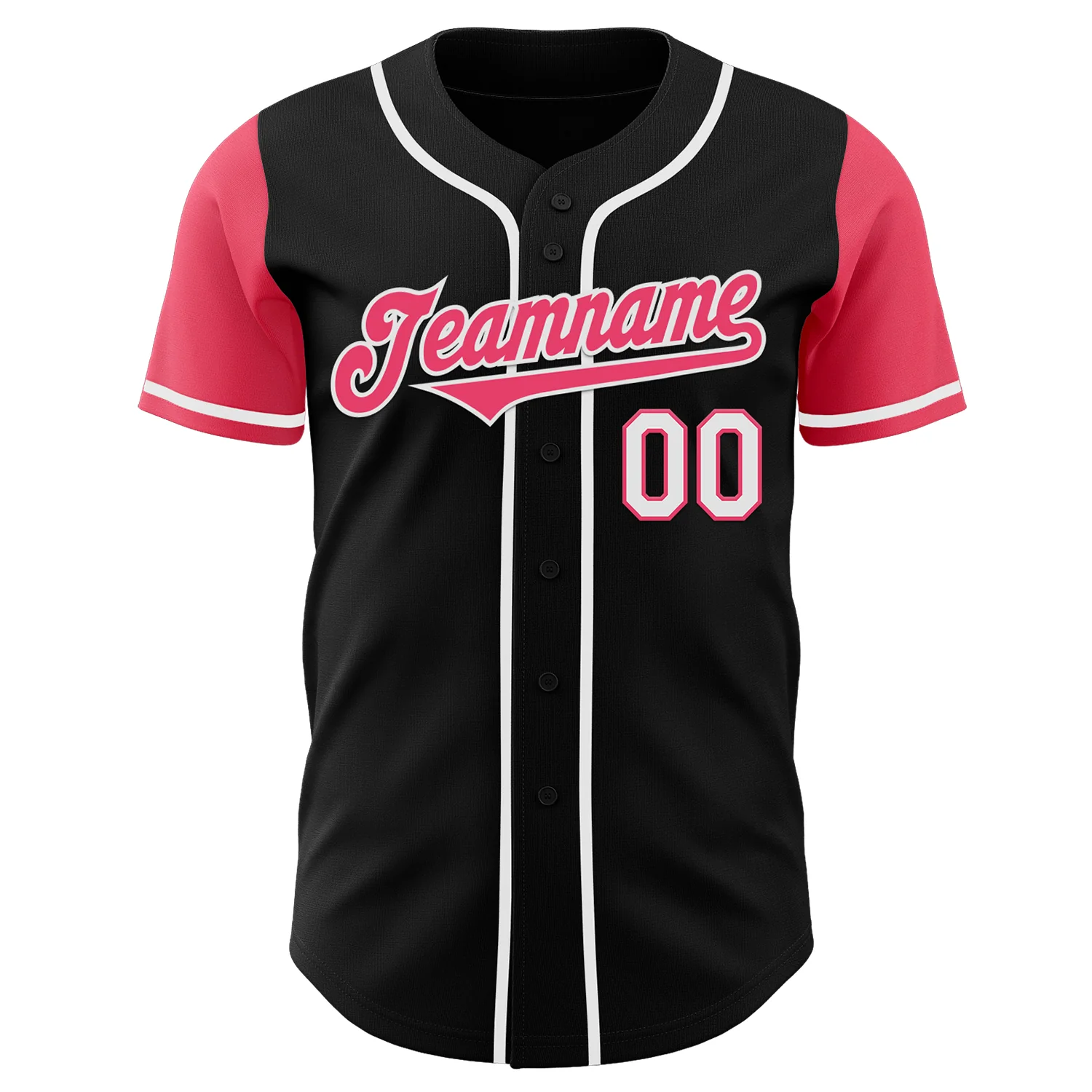 Custom Black Neon Pink-White Authentic Two Tone Baseball Jersey - Image 2