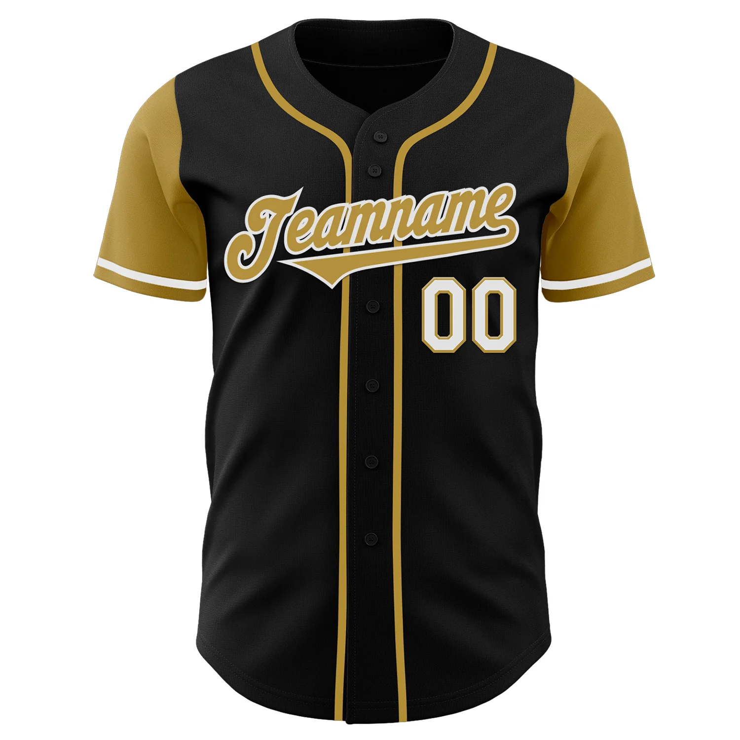 Custom Black Old Gold-White Authentic Two Tone Baseball Jersey - Image 2