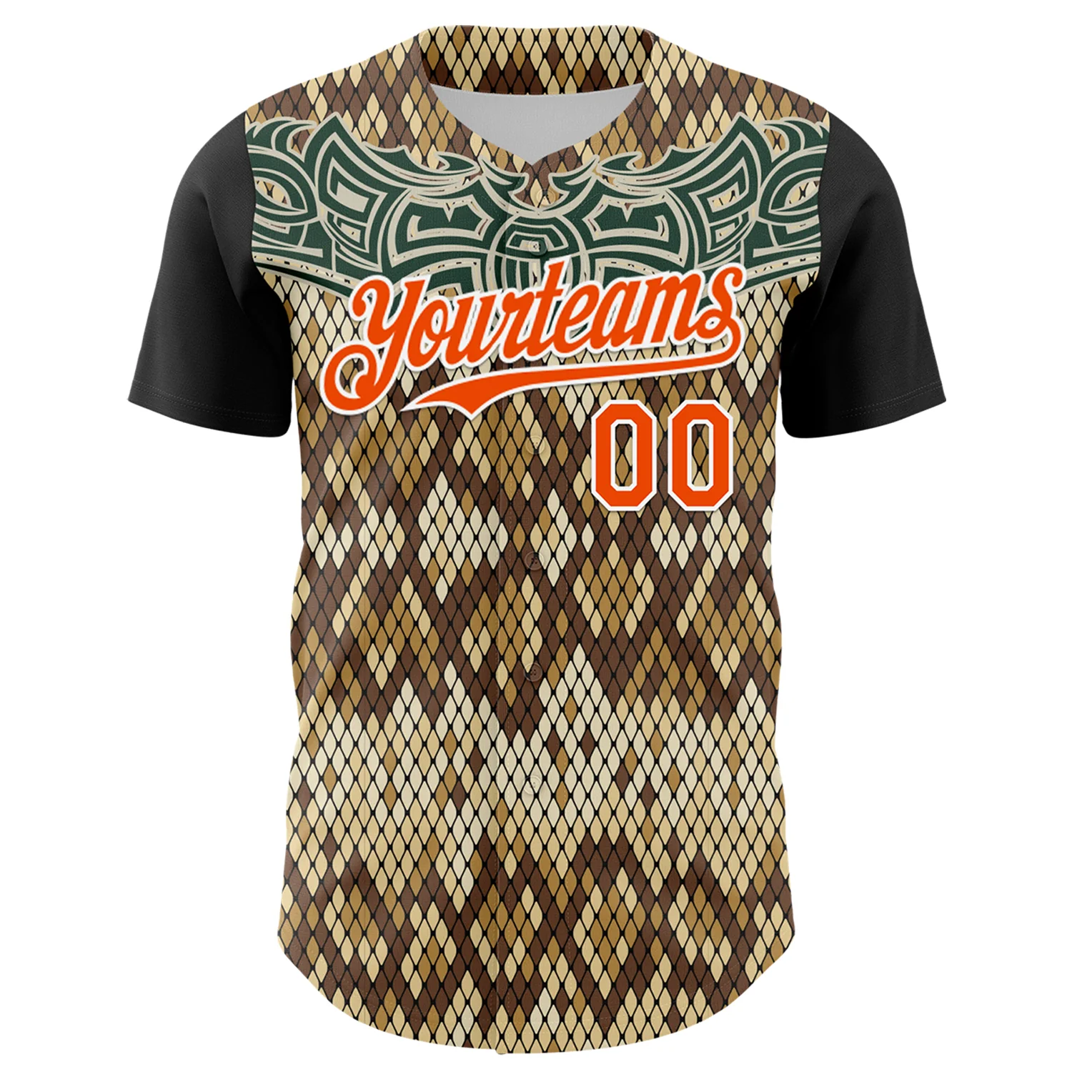 Custom Black Orange-White 3D Pattern Design Rave Party Animal Snake Python Print Authentic Baseball Jersey - Image 2