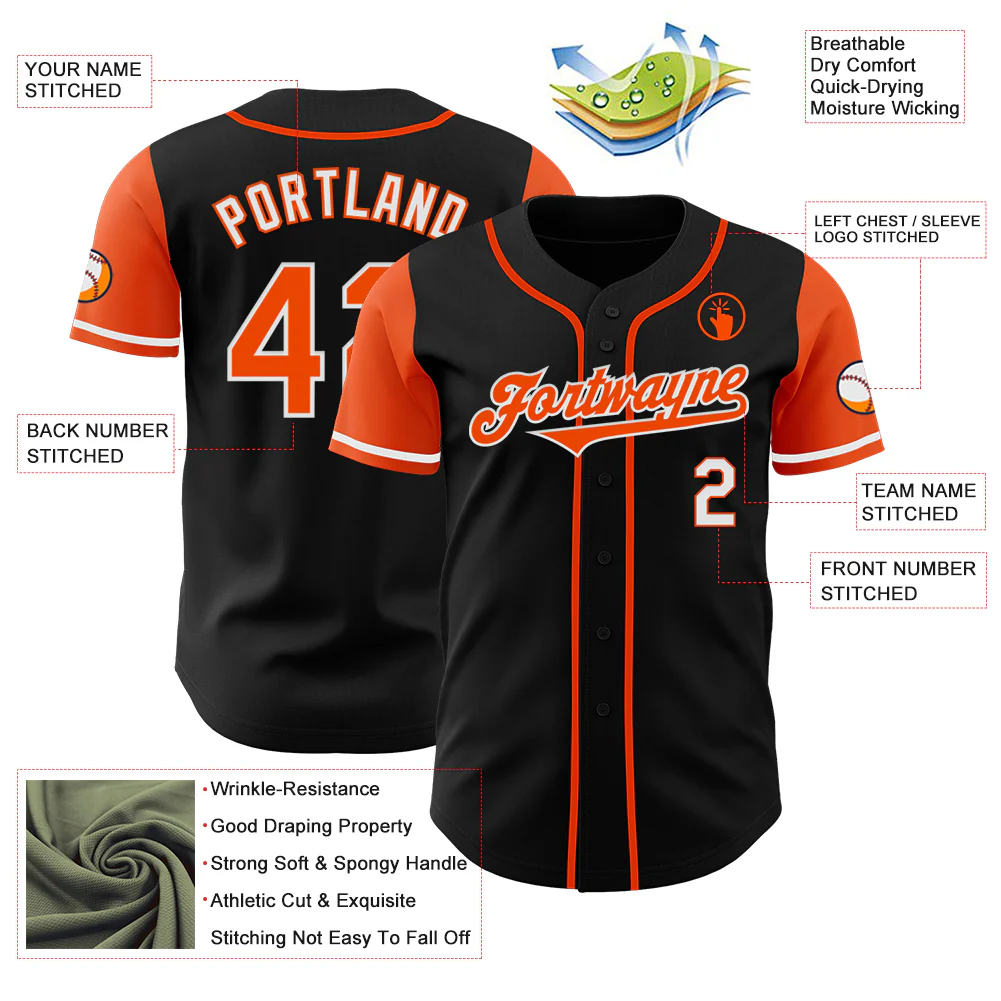 Custom Black Orange-White Authentic Two Tone Baseball Jersey - Image 3