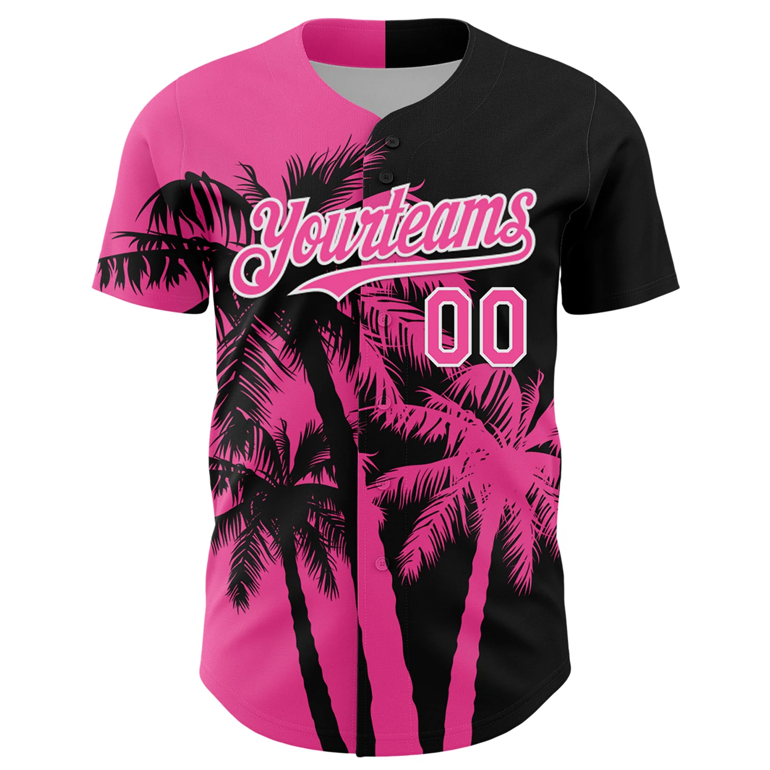 Custom Black Pink-White Hawaii Palm Trees Tropical Coconut Authentic Baseball Jersey - Image 2