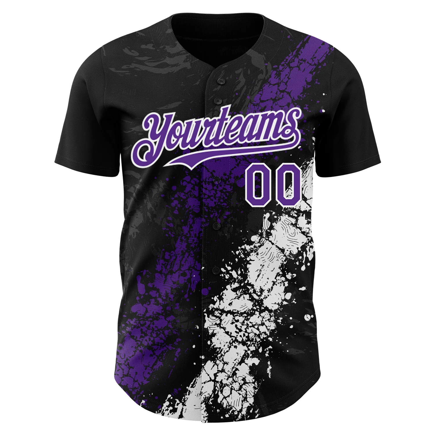 Custom Black Purple-White Splash Authentic Baseball Jersey - Image 2