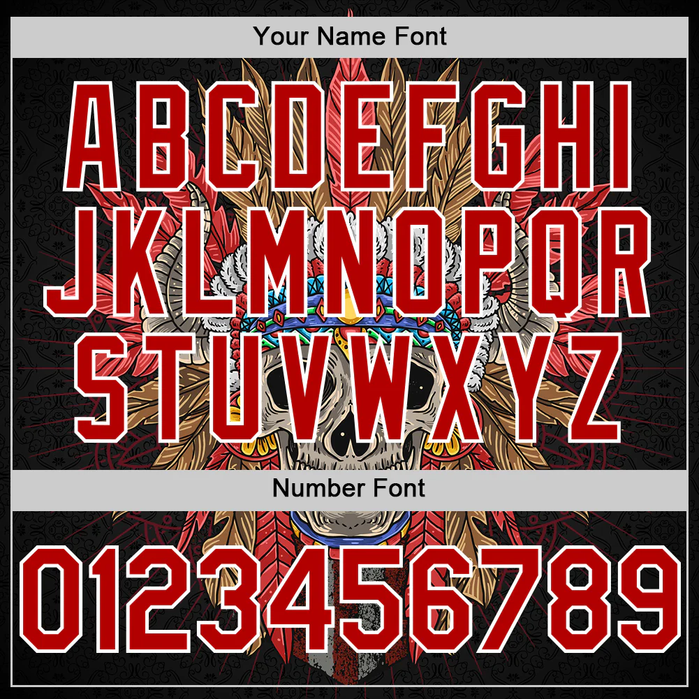 Custom Black Red-White 3D Apache Skull Authentic Baseball Jersey - Image 5
