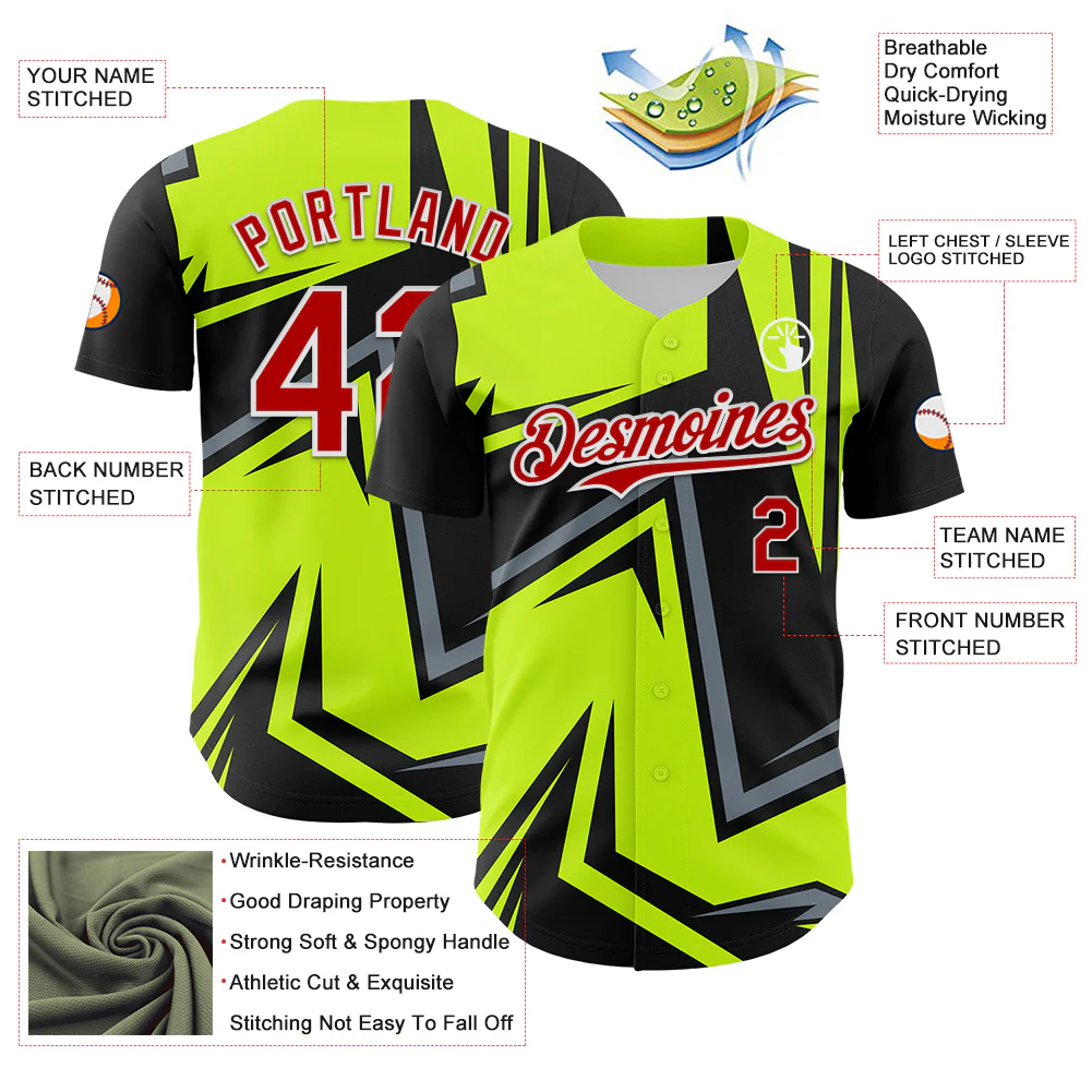 Custom Black Red White-Green Car Racing Formula Auto Motorsport Authentic Baseball Jersey - Image 3
