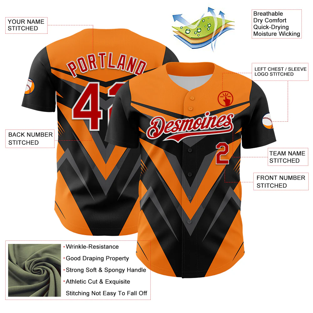 Custom Black Red White Bay Orange-Gray Car Racing Formula Auto Motorsport Authentic Baseball Jersey - Image 3