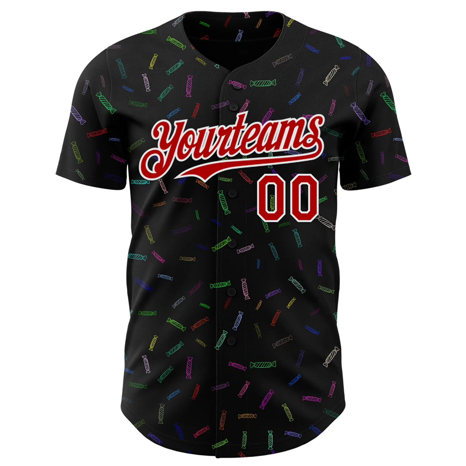 Custom Black Red-White Foodie Candy Sweets Authentic Baseball Jersey - Image 2
