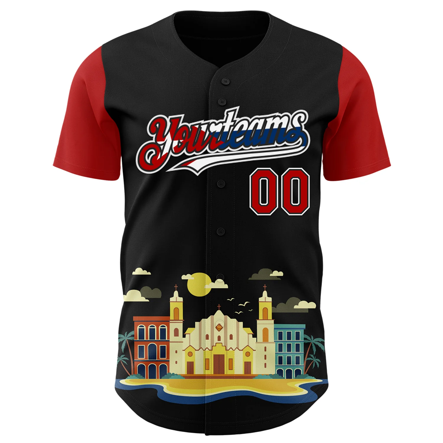 Custom Black Red White-Cuban Flag 3D Cuba Santiago Authentic Baseball Jersey - Image 2