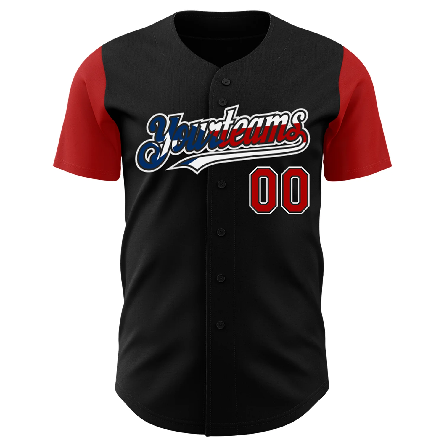 Custom Black Red White-Puerto Rican Flag 3D Puerto Rico Authentic Baseball Jersey - Image 2