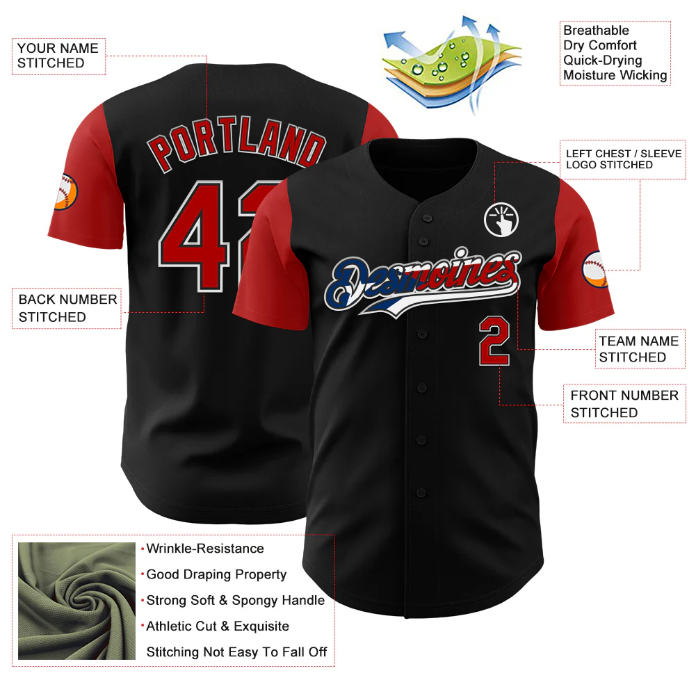 Custom Black Red White-Puerto Rican Flag 3D Puerto Rico Authentic Baseball Jersey - Image 3