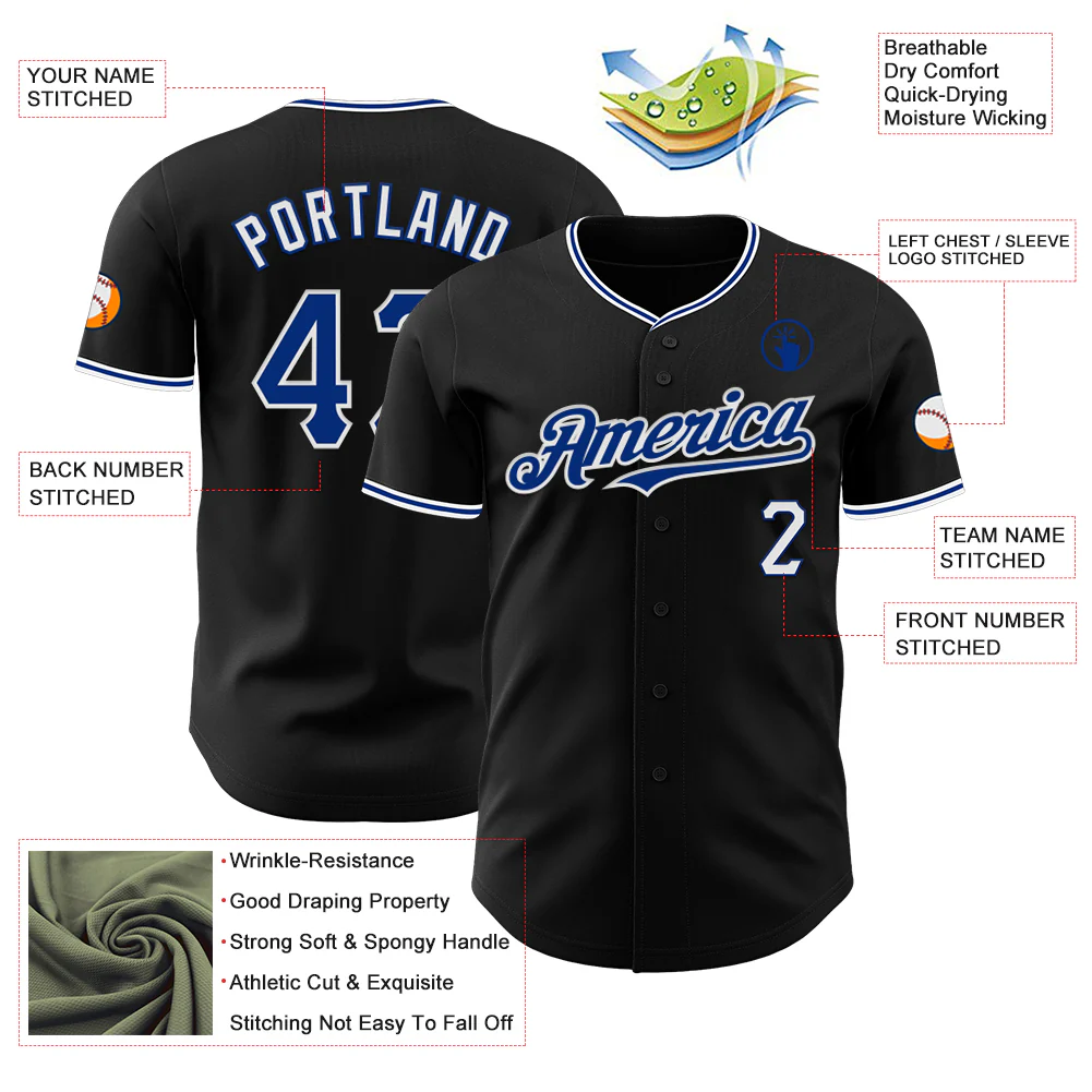 Custom Black Royal-White Authentic Baseball Jersey - Image 3