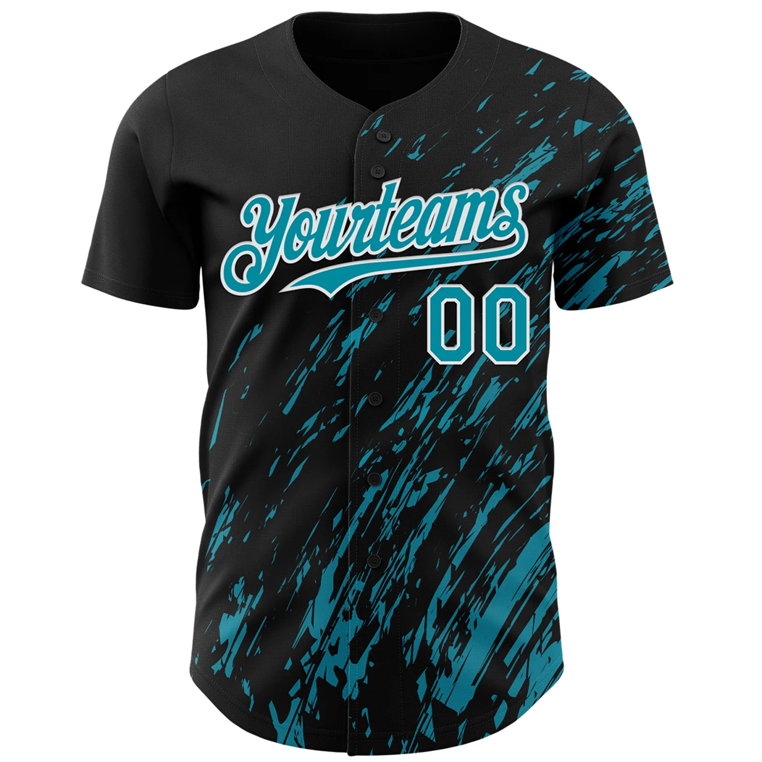 Custom Black Teal-White Paint Stroke Grunge Streak Authentic Baseball Jersey - Image 2