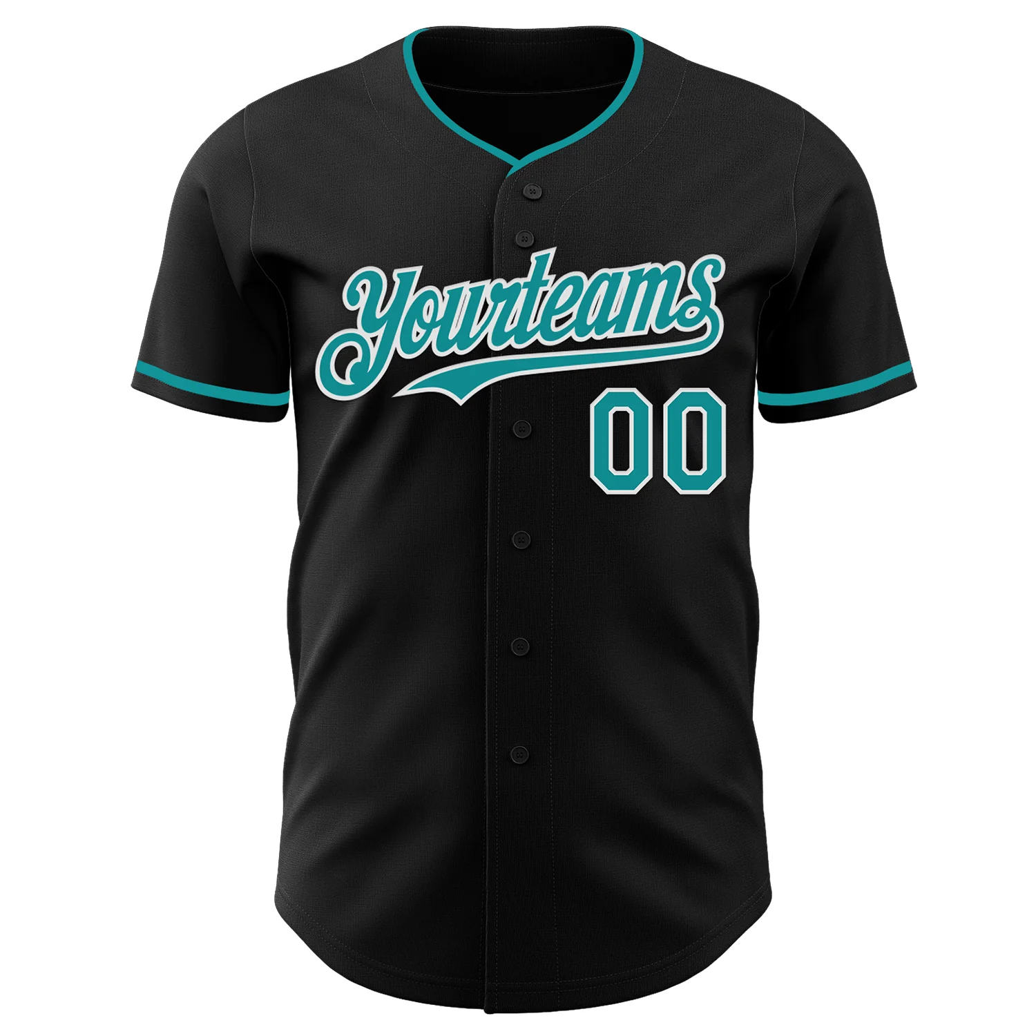 Custom Black Teal-White Authentic Baseball Jersey - Image 2