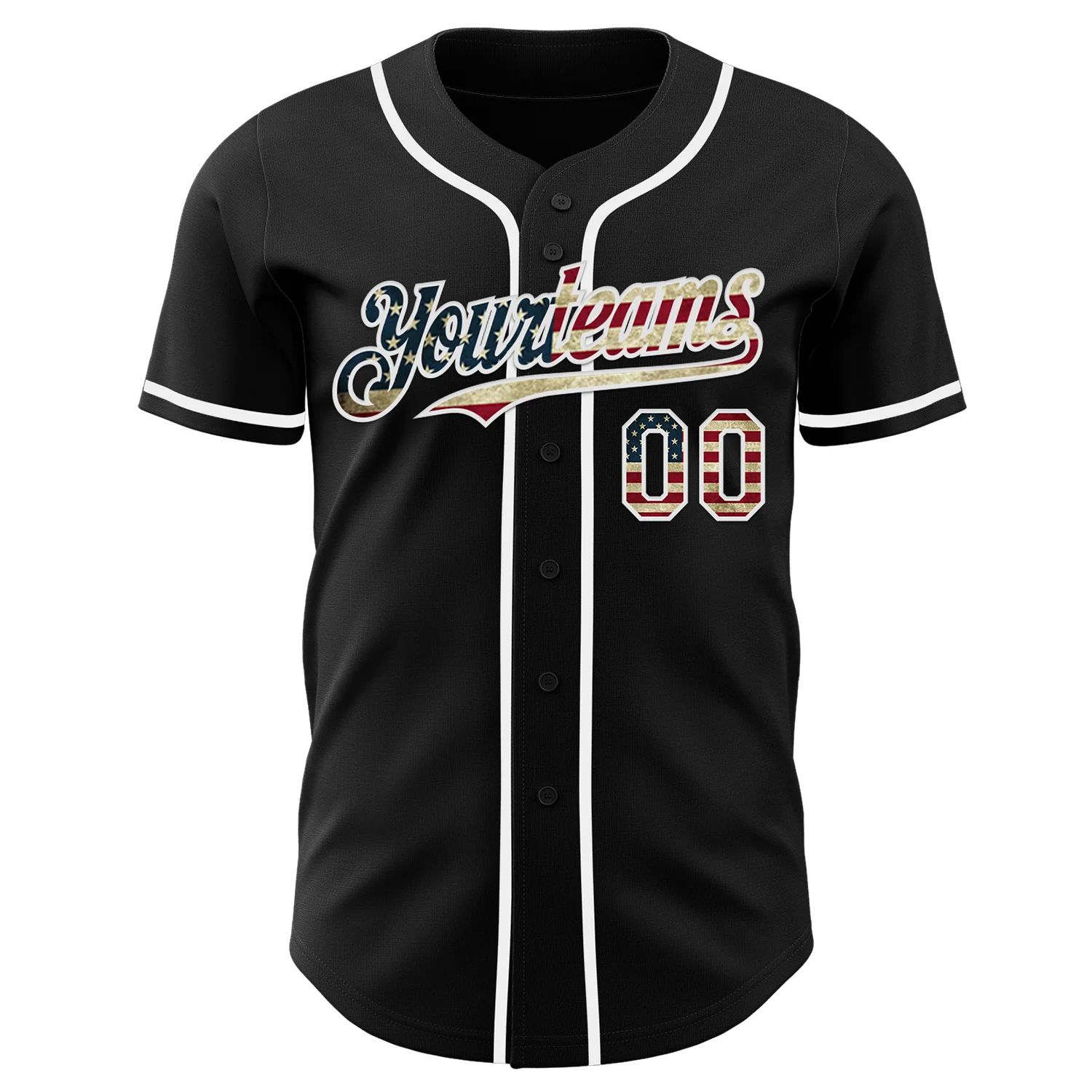 Custom Black Vintage USA Flag-White Authentic Baseball Jersey - Image 2