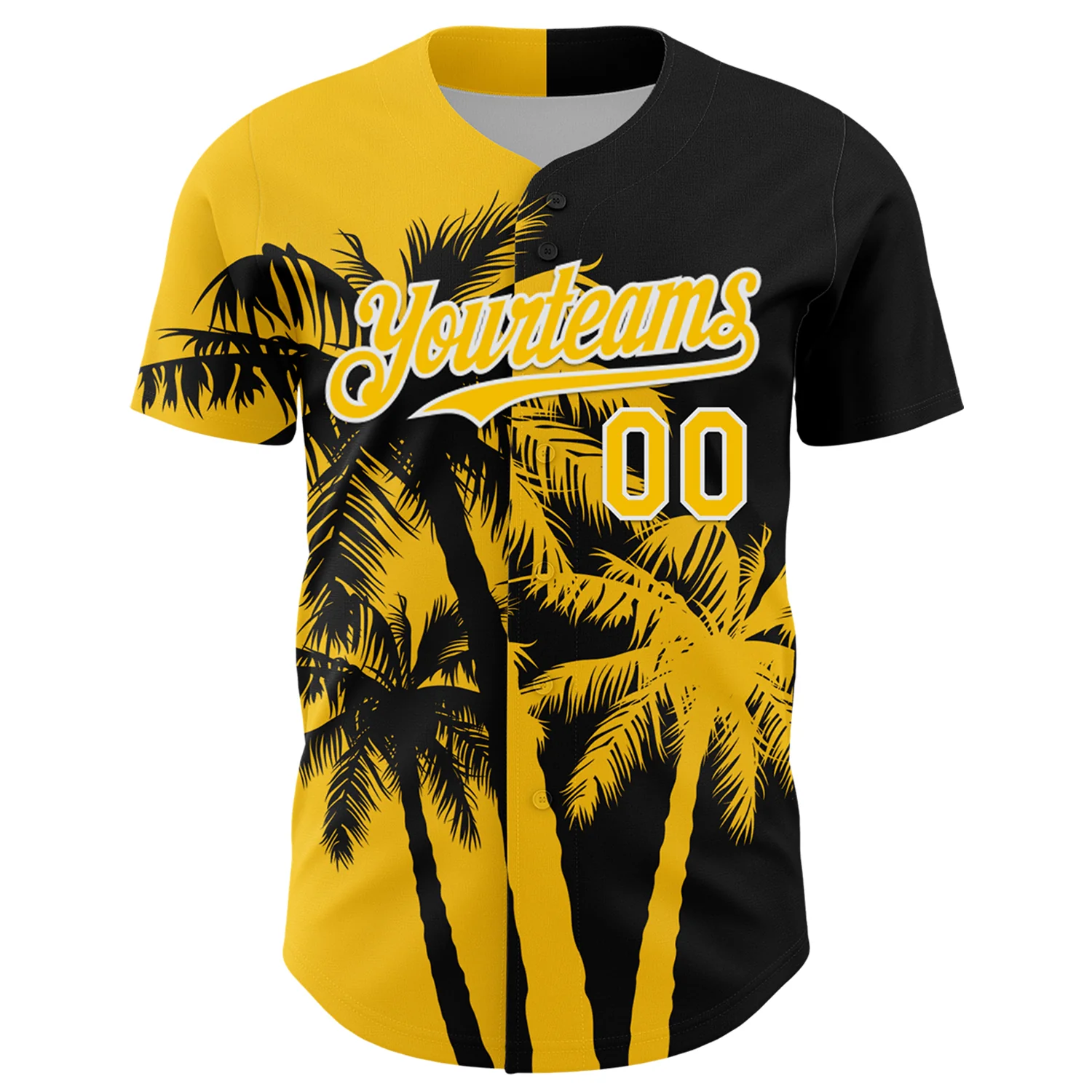 Custom Black Yellow-White Hawaii Palm Trees Tropical Coconut Authentic Baseball Jersey - Image 2