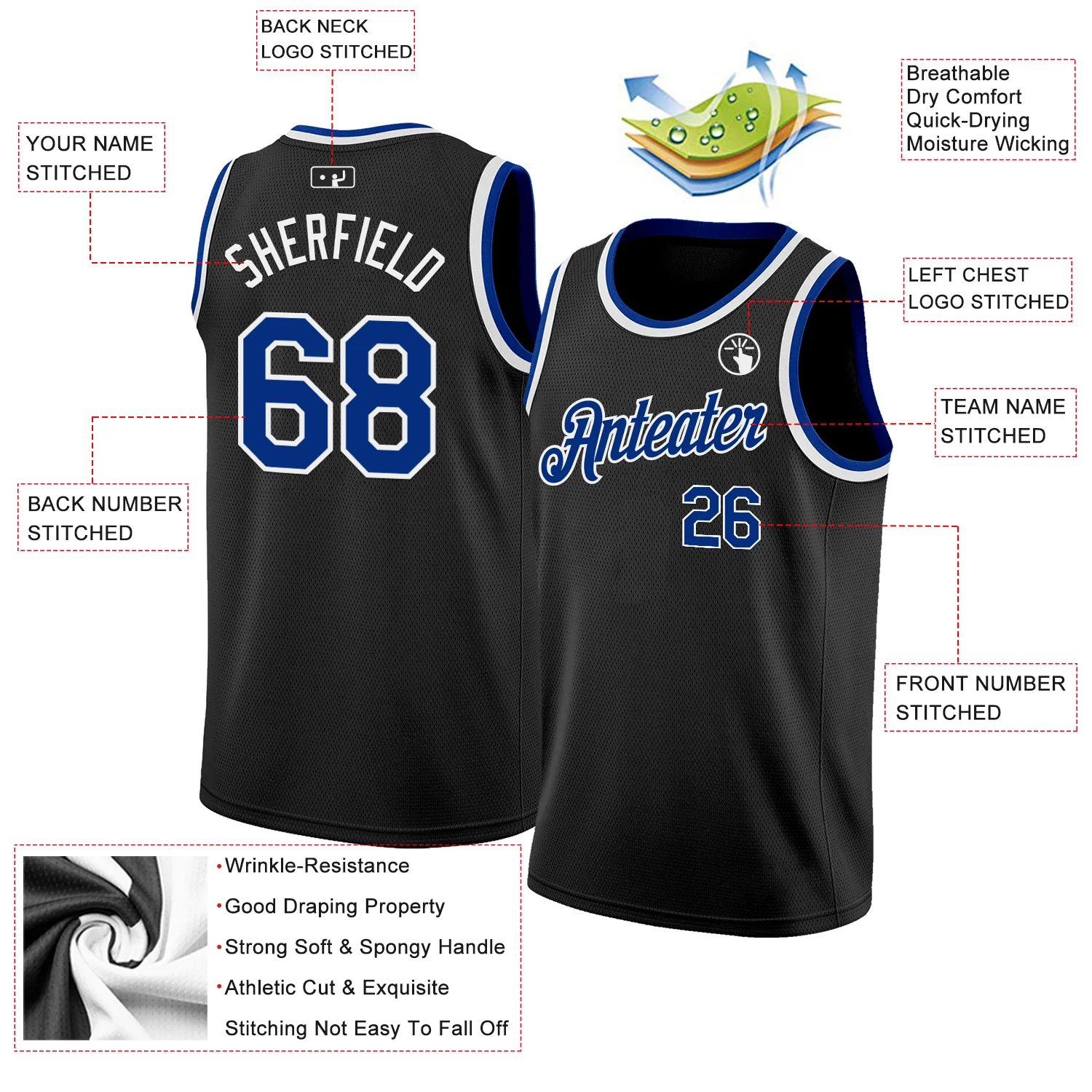 Custom Black Royal-White Authentic Basketball Jersey - Image 2
