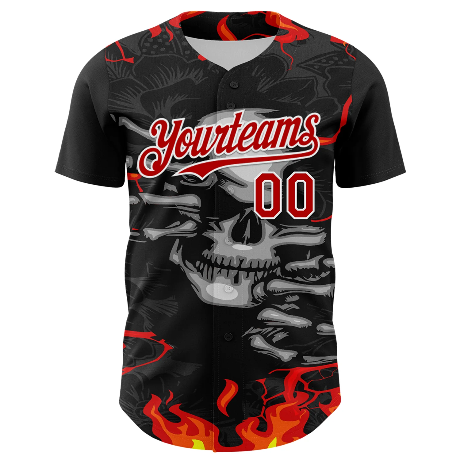 Custom Black Red-White 3D Pattern Design Burner Costumes Hellfire Skull Authentic Baseball Jersey - Image 2