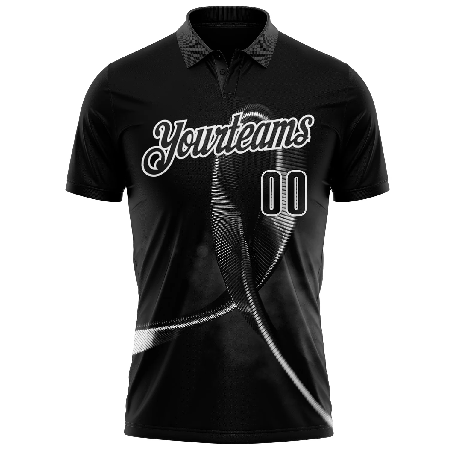 Custom Black White 3D Pattern Design Black Ribbon Skin Cancer Cancer Awareness Performance Polo Shirt - Image 2
