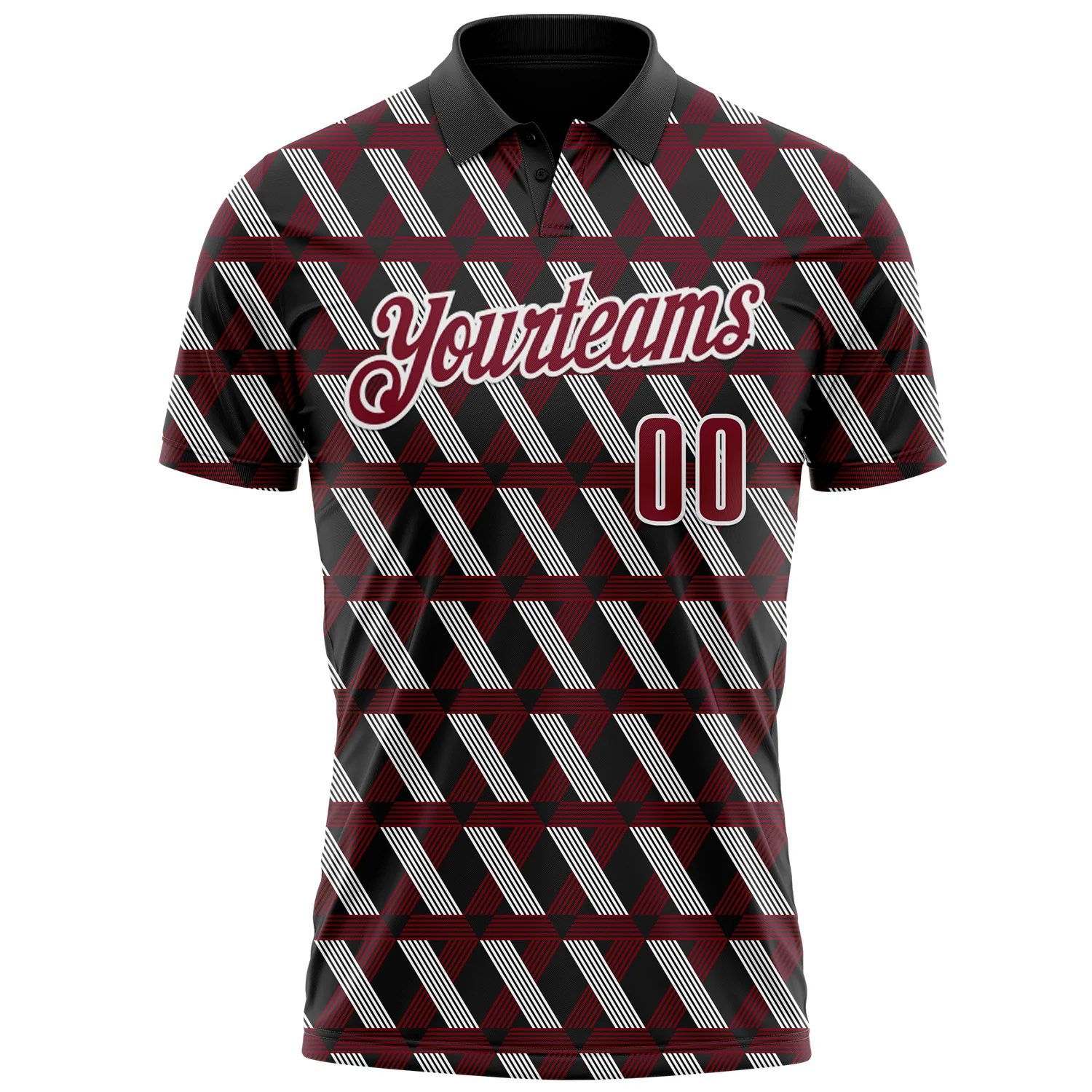 Custom Black Crimson-White 3D Pattern Design Burgundy And White Ribbon Head And Neck Cancer Cancer Awareness Performance Polo Shirt - Image 2