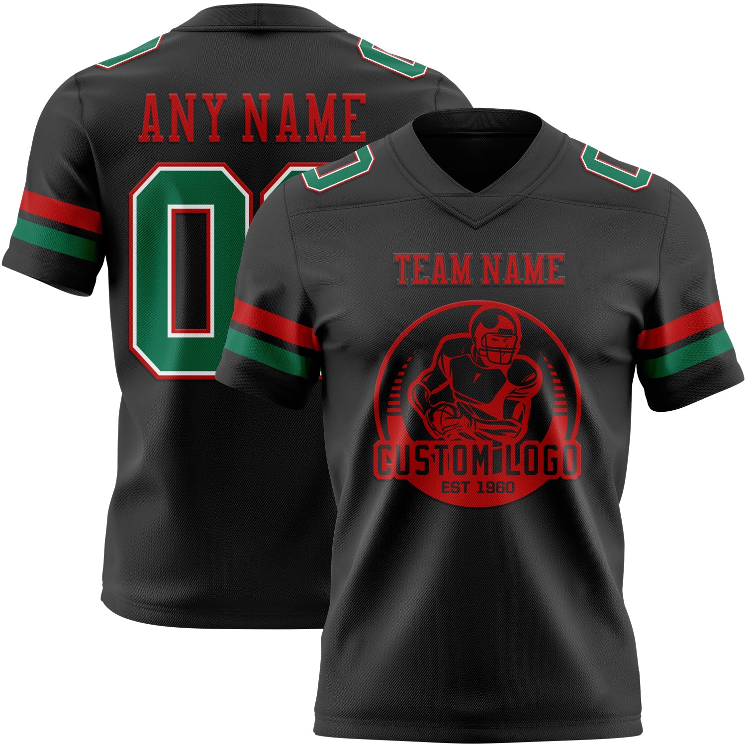 Custom Black Kelly Green White-Red Authentic Football Jersey - Image 2