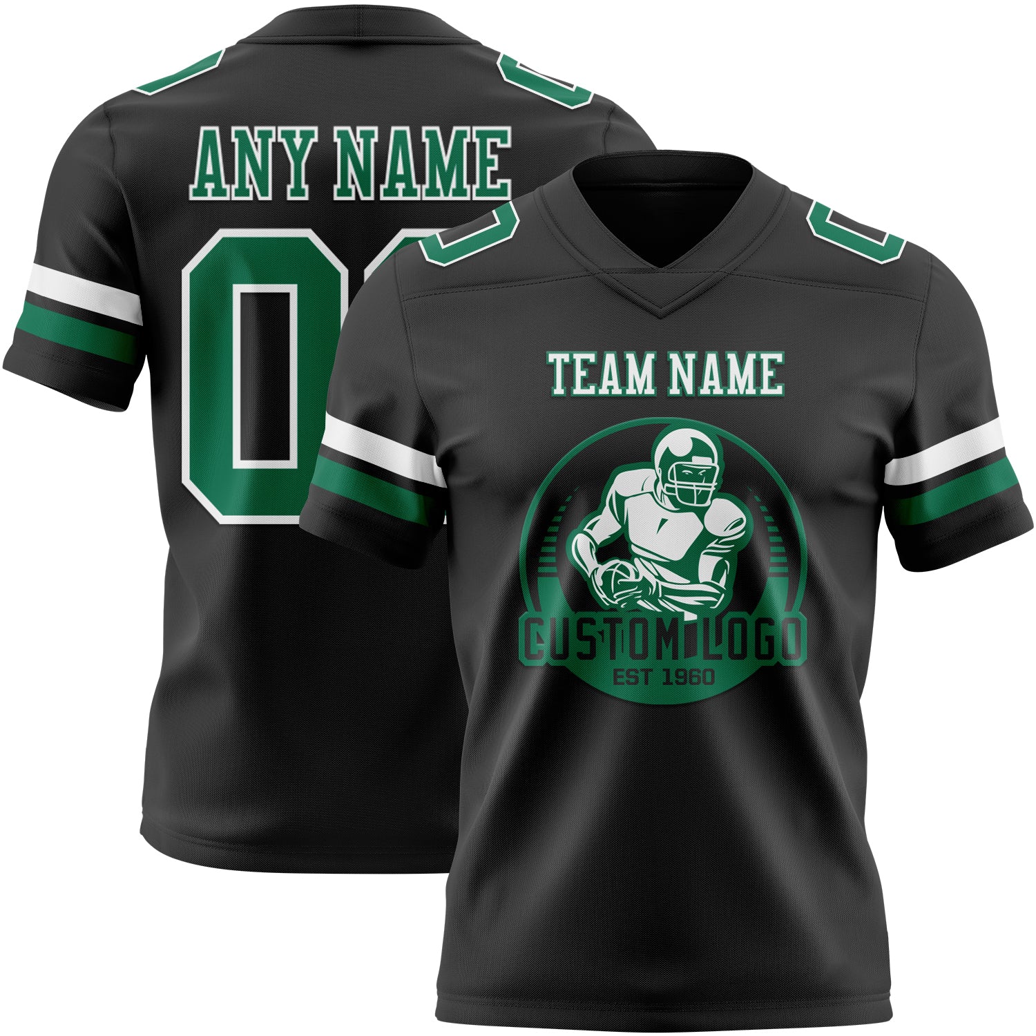 Custom Black Kelly Green-White Authentic Football Jersey - Image 2