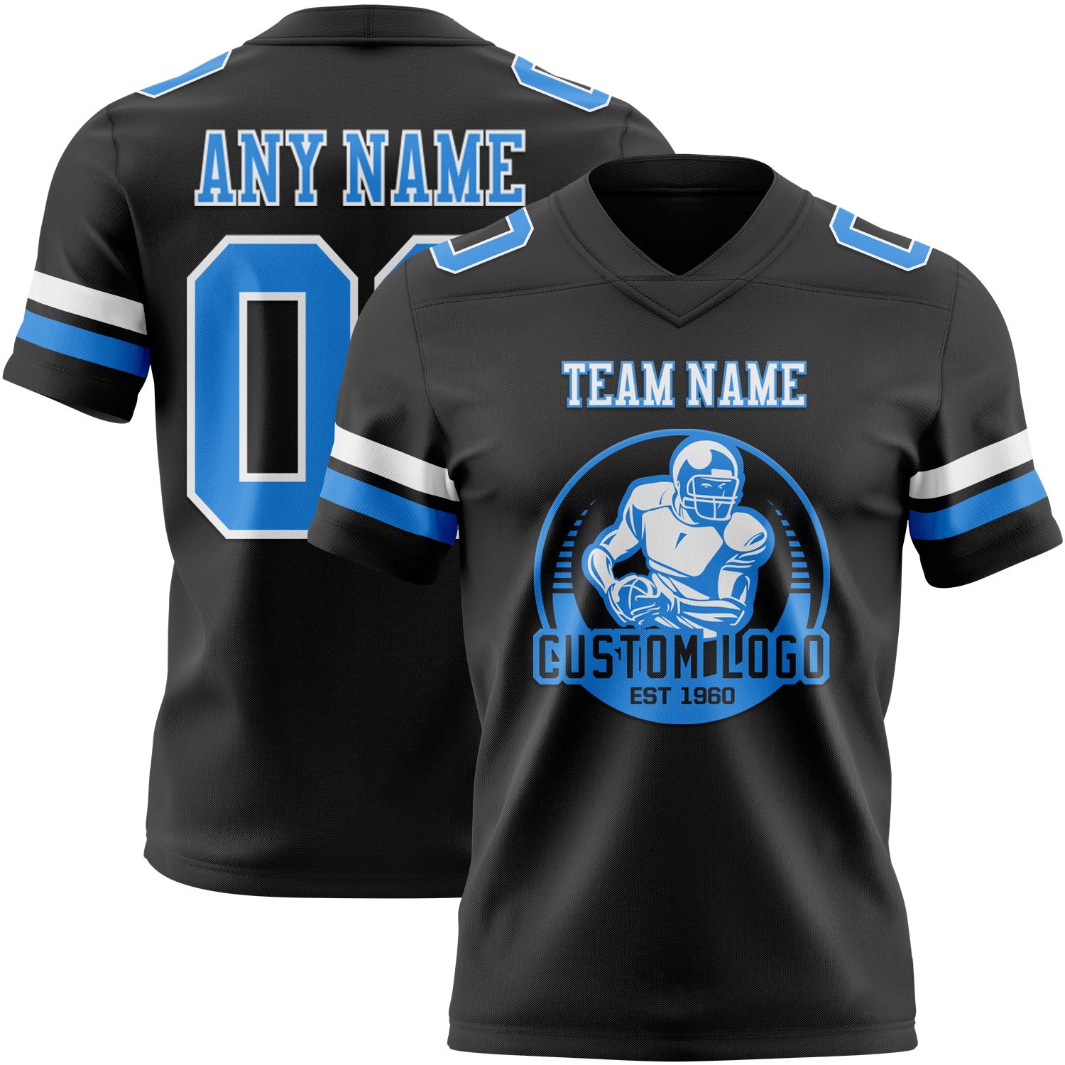 Custom Black Powder Blue-White Authentic Football Jersey - Image 2