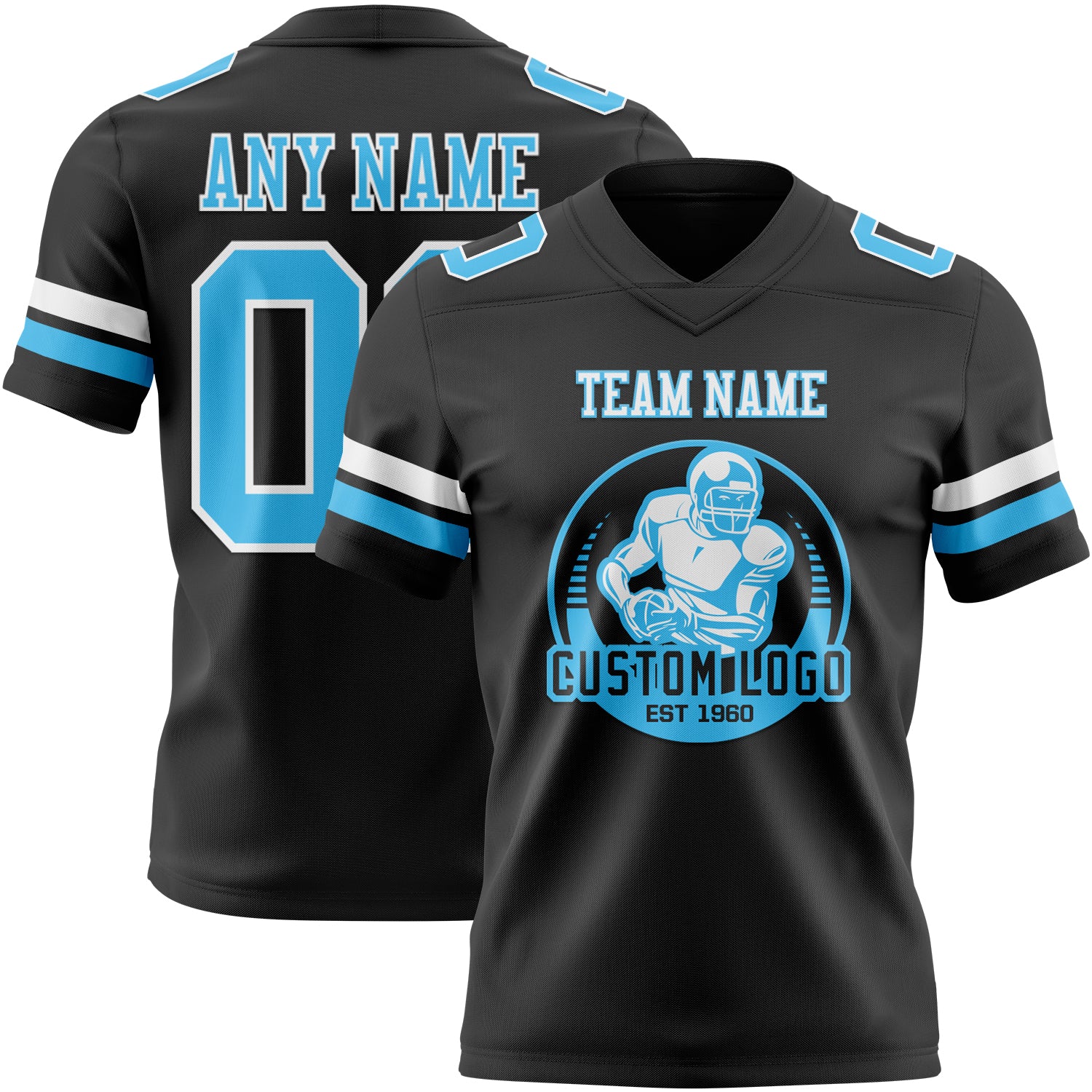 Custom Black Sky Blue-White Authentic Football Jersey - Image 2
