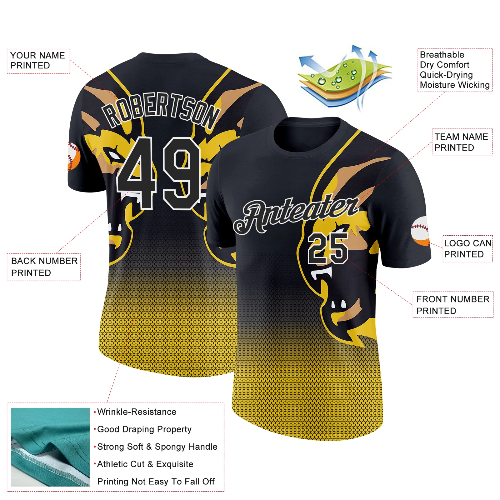 Custom Black White 3D Esports Performance T-Shirt - Image 2