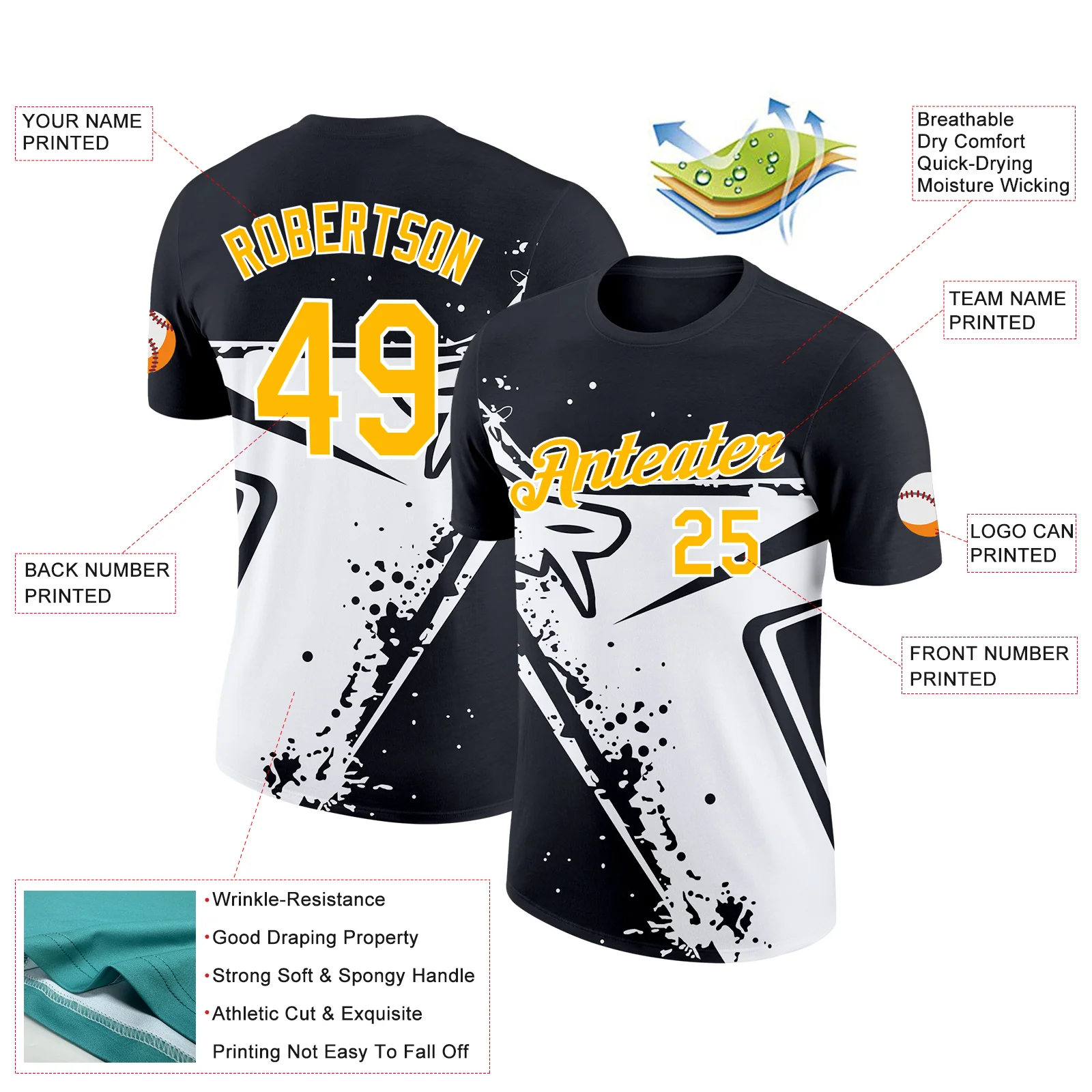 Custom Black Gold-White 3D Esports Performance T-Shirt - Image 2