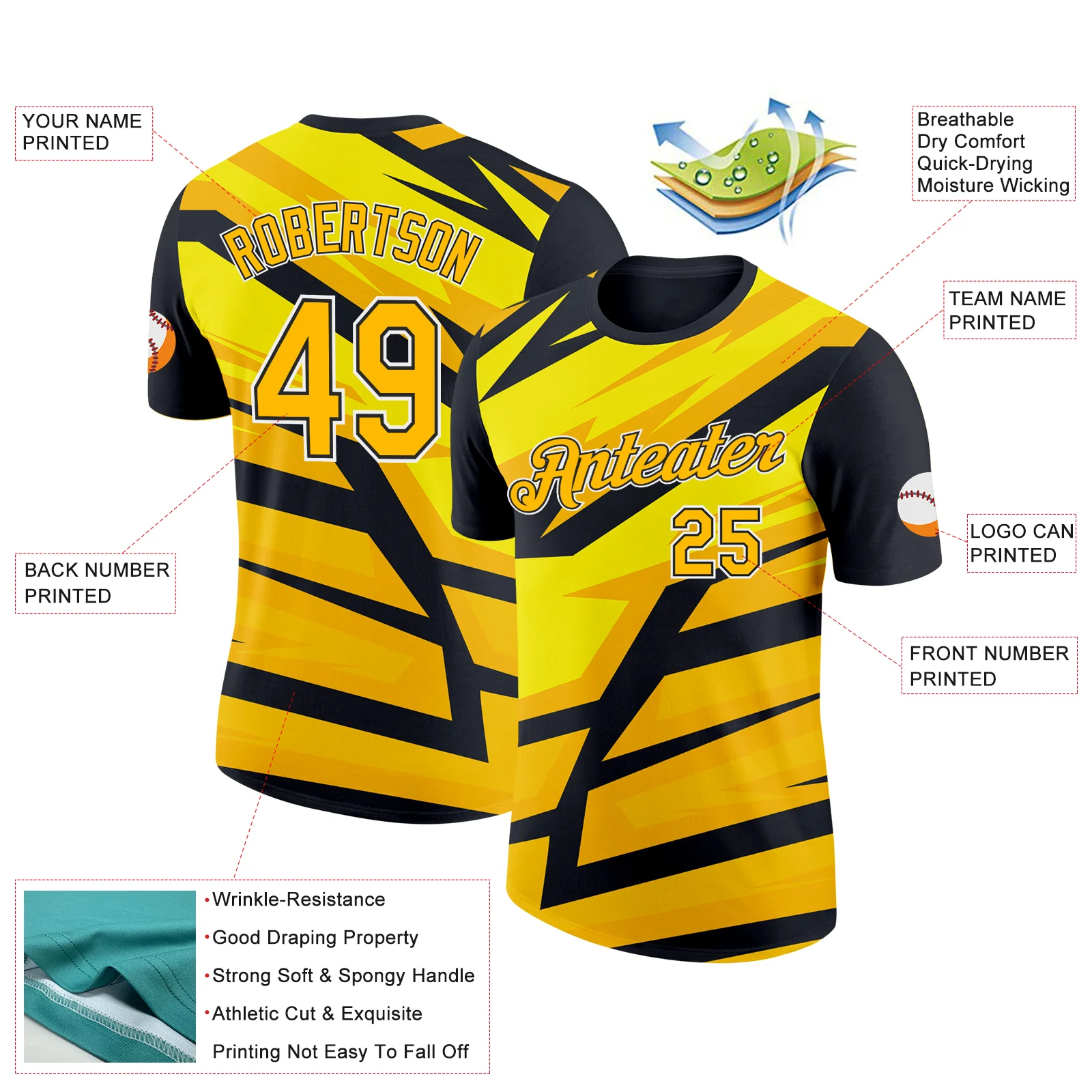Custom Black Gold-White 3D Esports Performance T-Shirt - Image 2