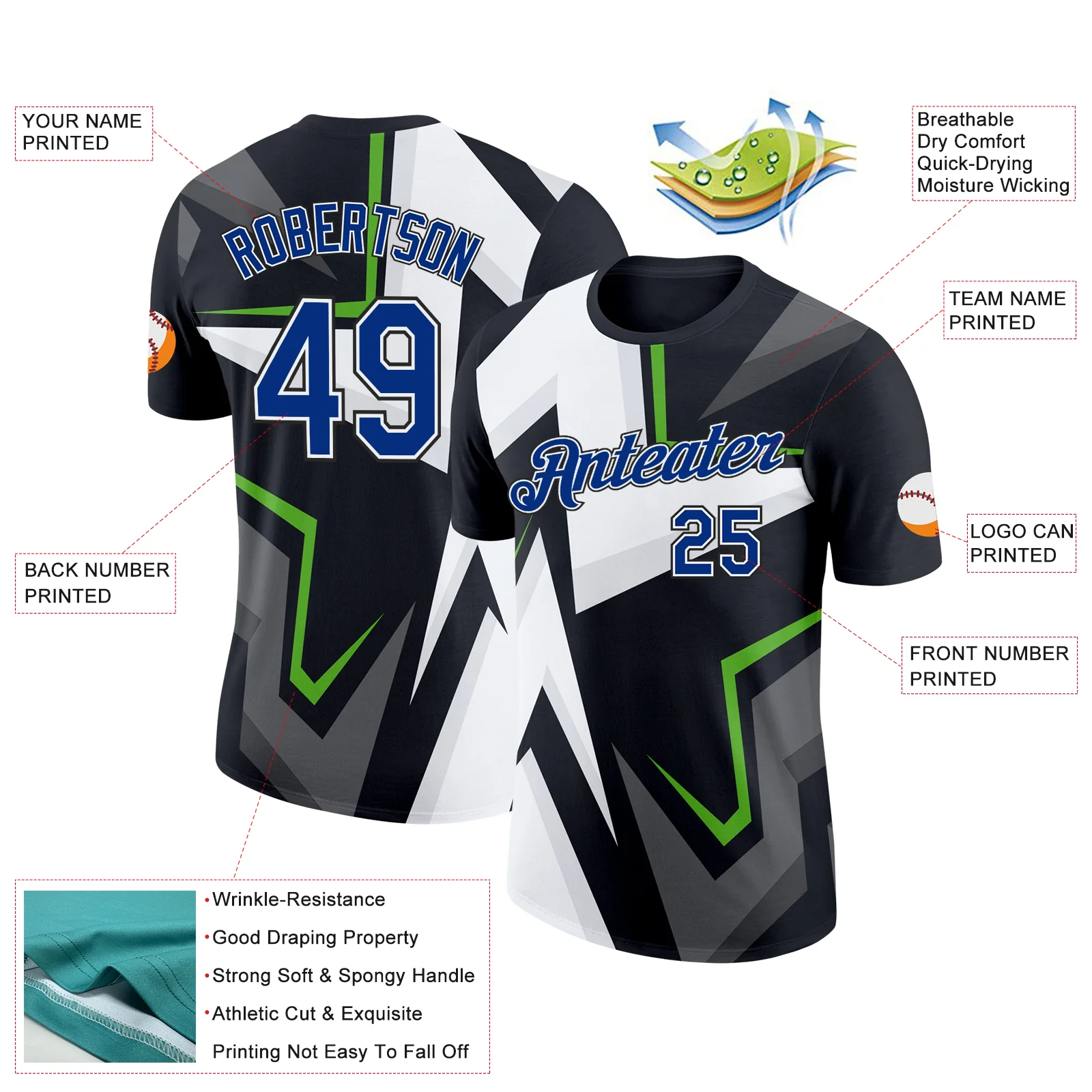 Custom Black Royal-White 3D Esports Performance T-Shirt - Image 2