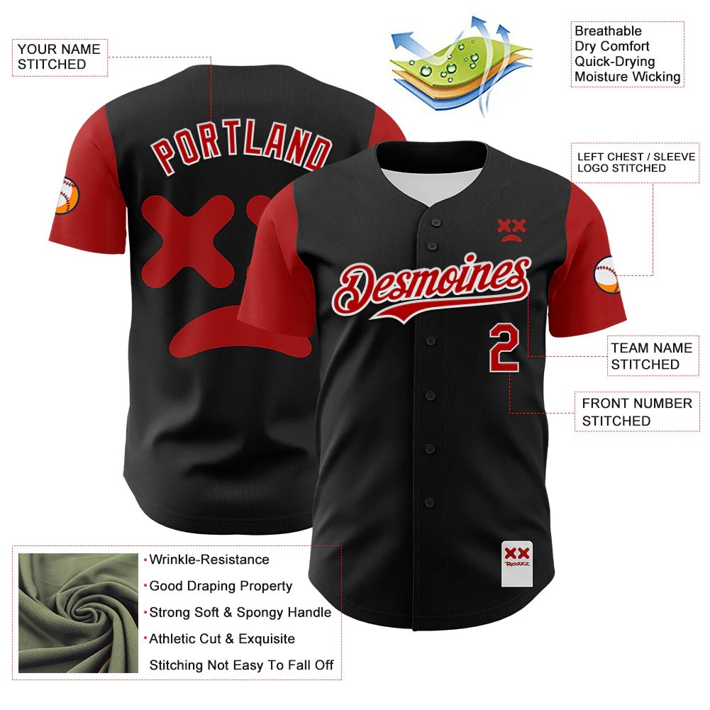 Custom Black Red-White 3D Revzzz Da Revzzz Authentic Baseball Jersey - Image 3