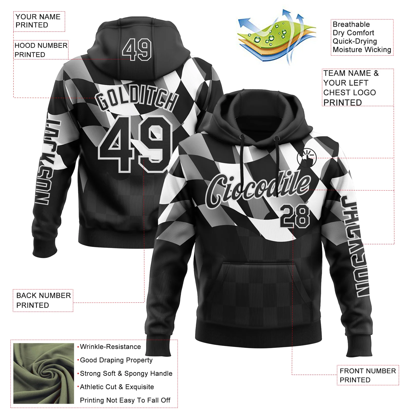 Custom Black White 3D Pattern Design Formula Auto Car Racing Motorsport Sports Pullover Sweatshirt Hoodie - Image 2
