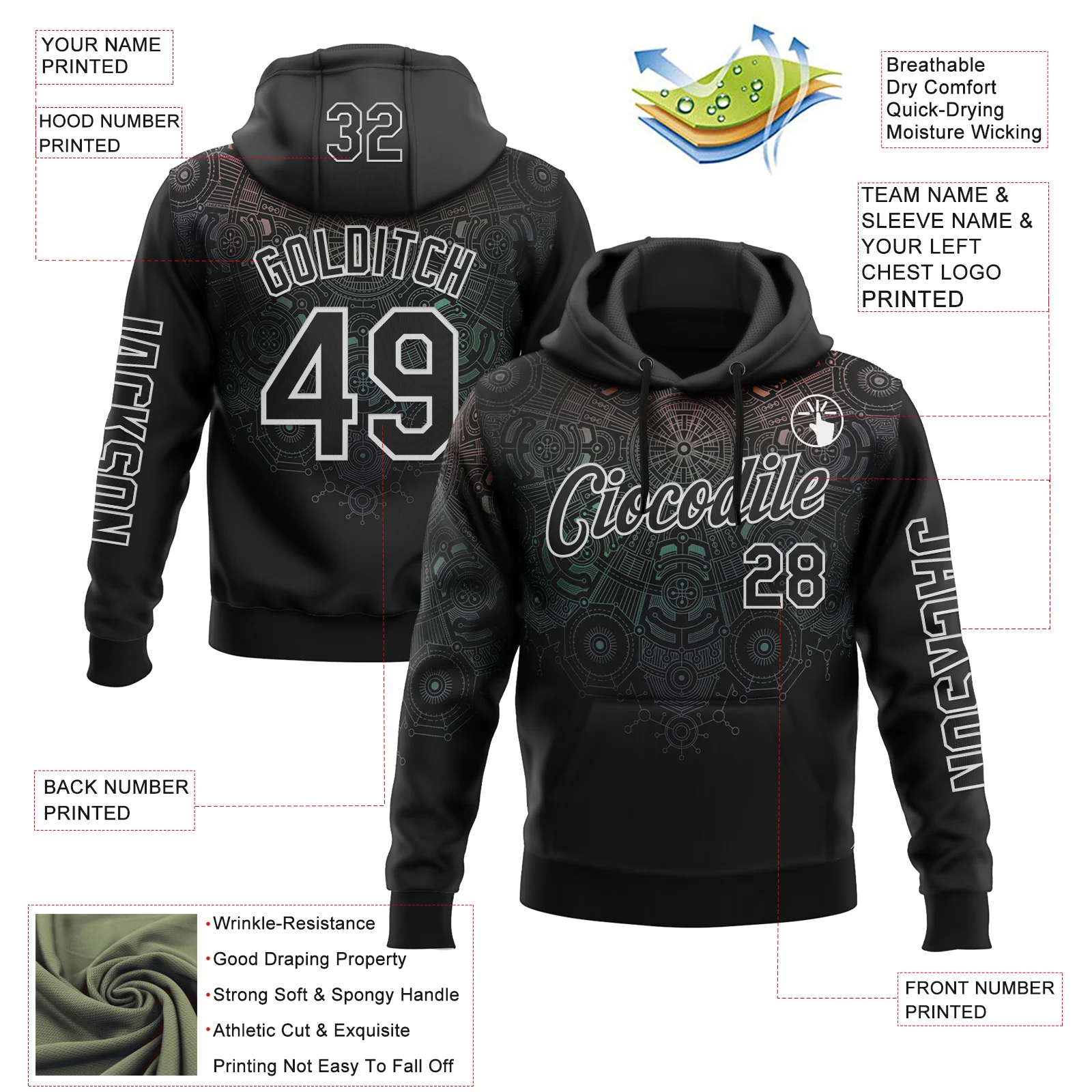 Custom Black White 3D Pattern Design Ethnic Tribal Sportswear Pullover Sweatshirt Hoodie - Image 2