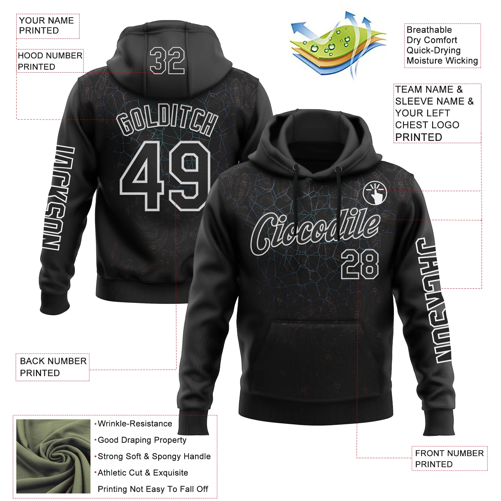 Custom Black White 3D Pattern Design Ethnic Tribal Sportswear Pullover Sweatshirt Hoodie - Image 2