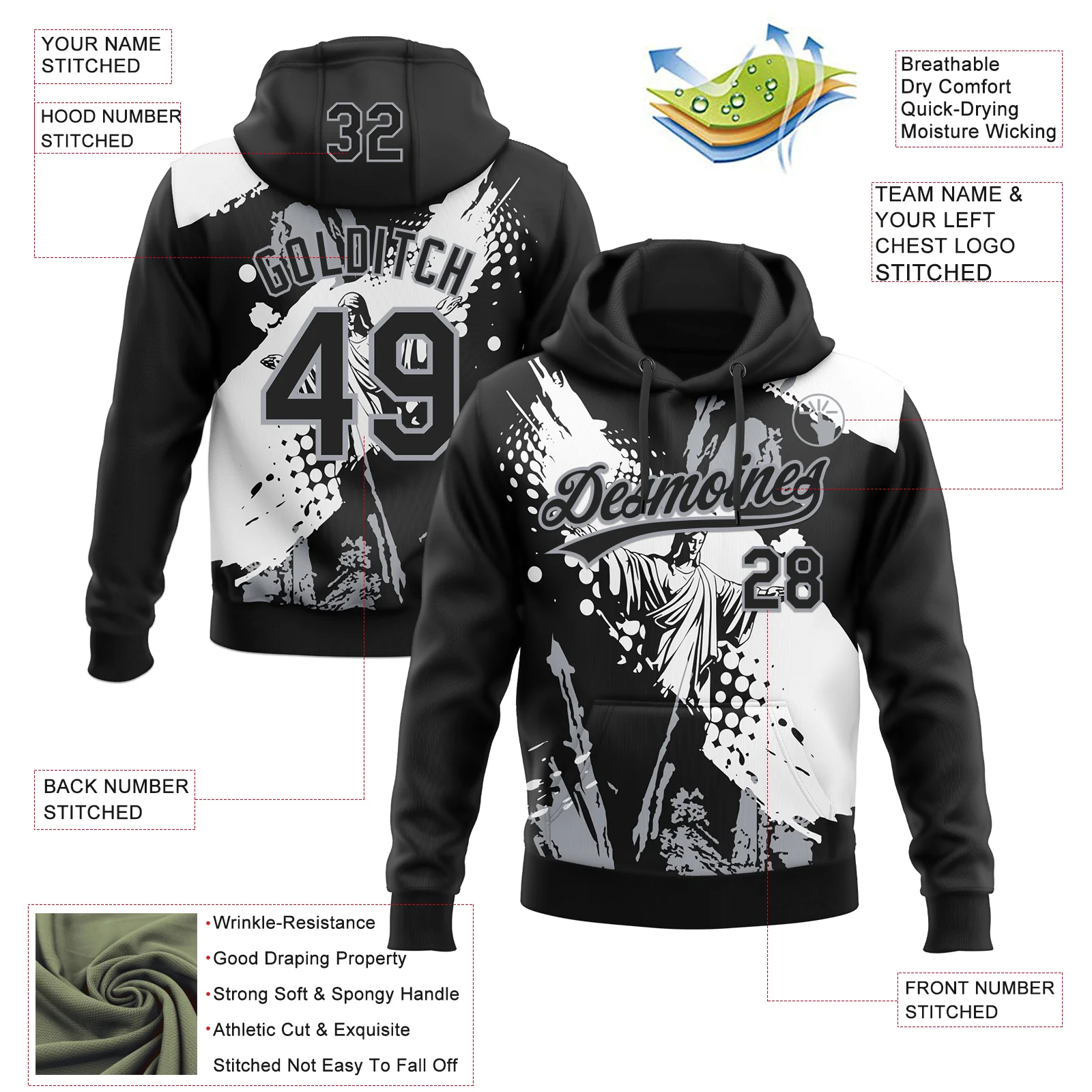 Custom Stitched Black White-Gray Religion Jesus Christ Pullover Sweatshirt Hoodie - Image 4