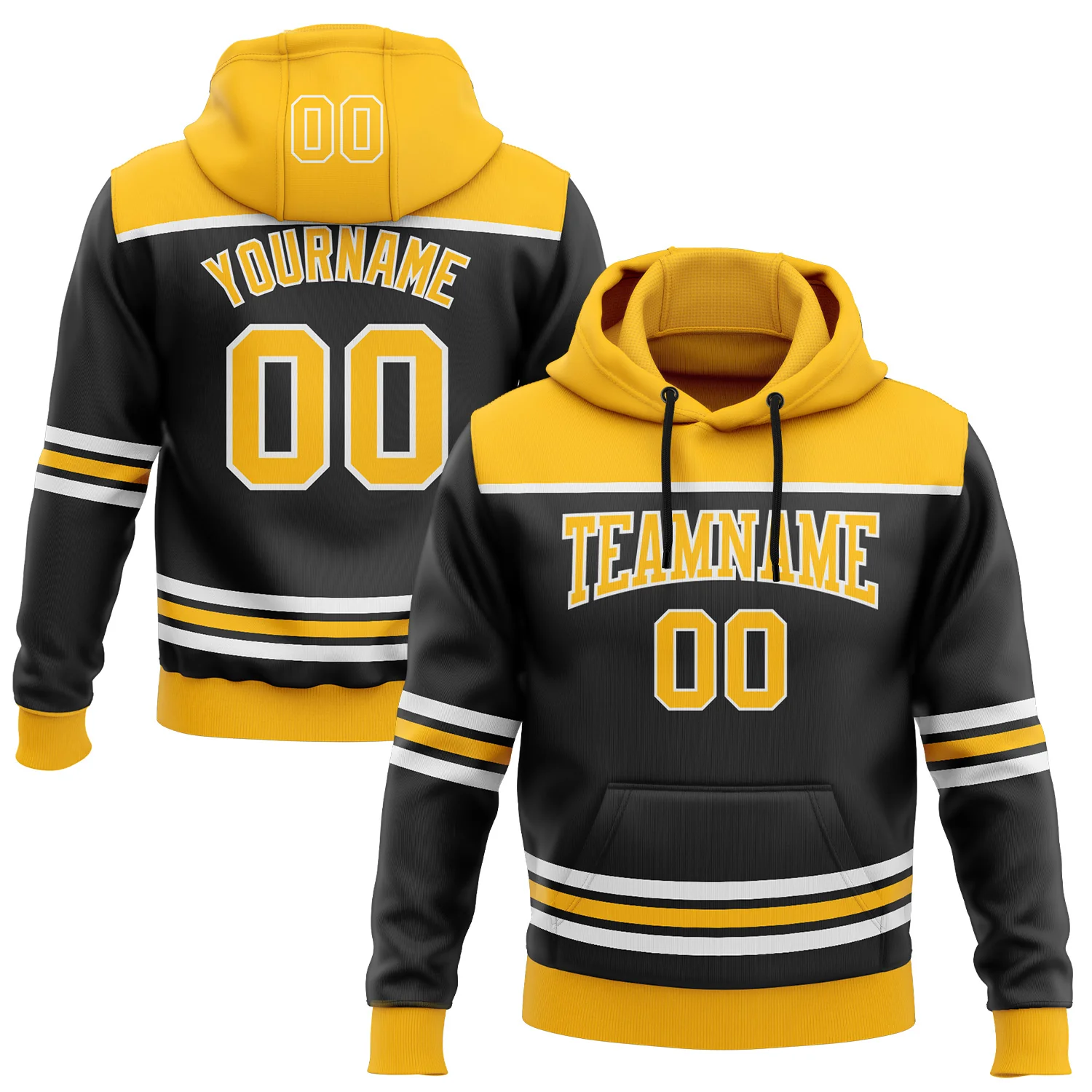 Custom Black Gold-White 3D Pattern Design Game Day Boston Inspired Sports Pullover Sweatshirt Hoodie