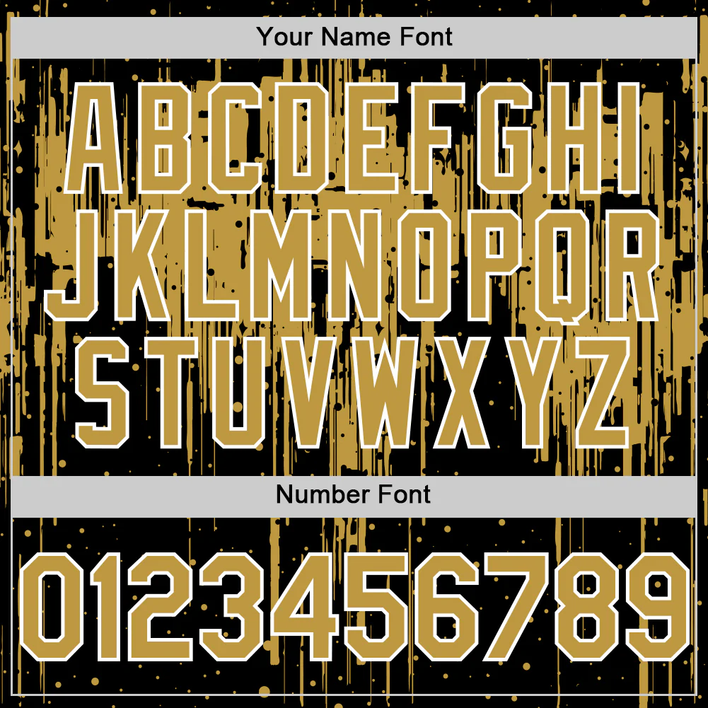 Custom Black Old Gold-White Dripping Splatter Bomber Full-Snap Varsity Letterman Hoodie Jacket - Image 6