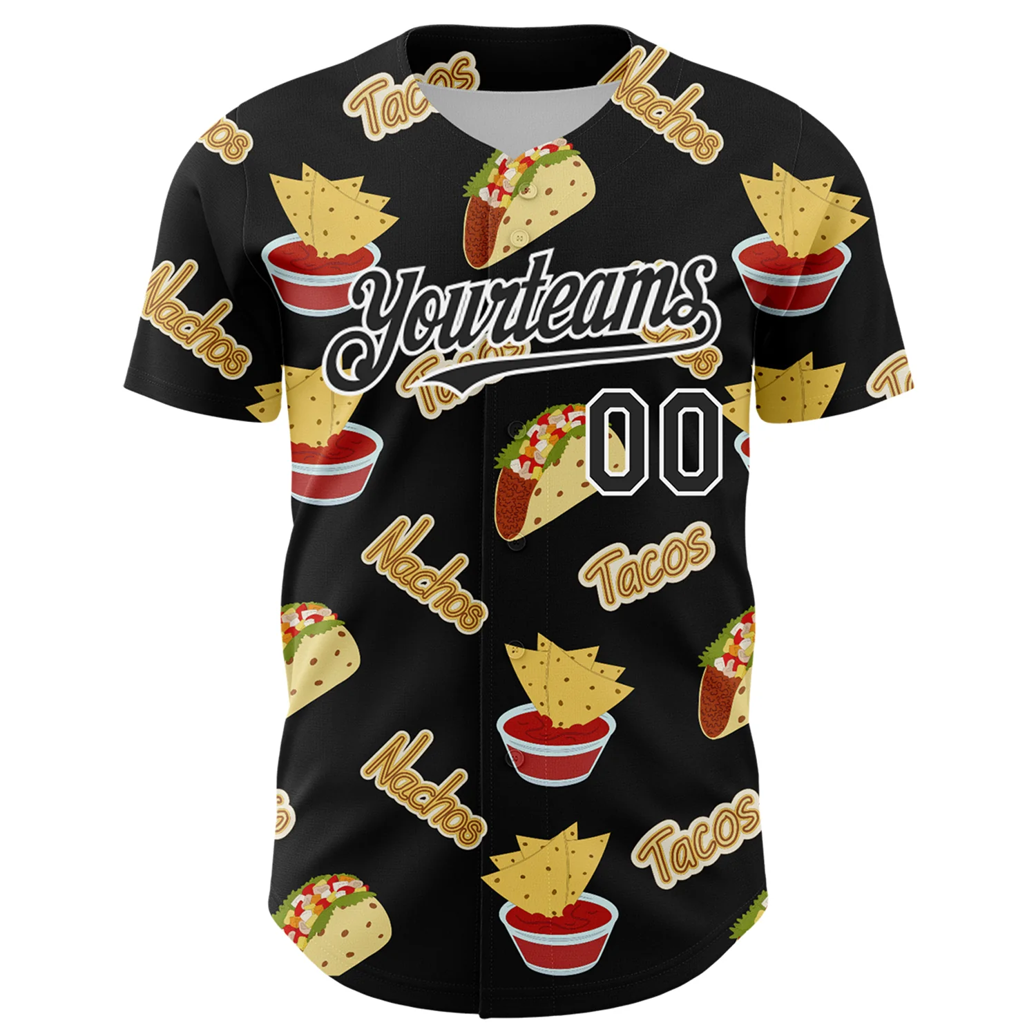 Custom Black White 3D Mexican Festival Nachos And Tacos Cinco de Mayo Authentic Baseball Jersey - Image 2