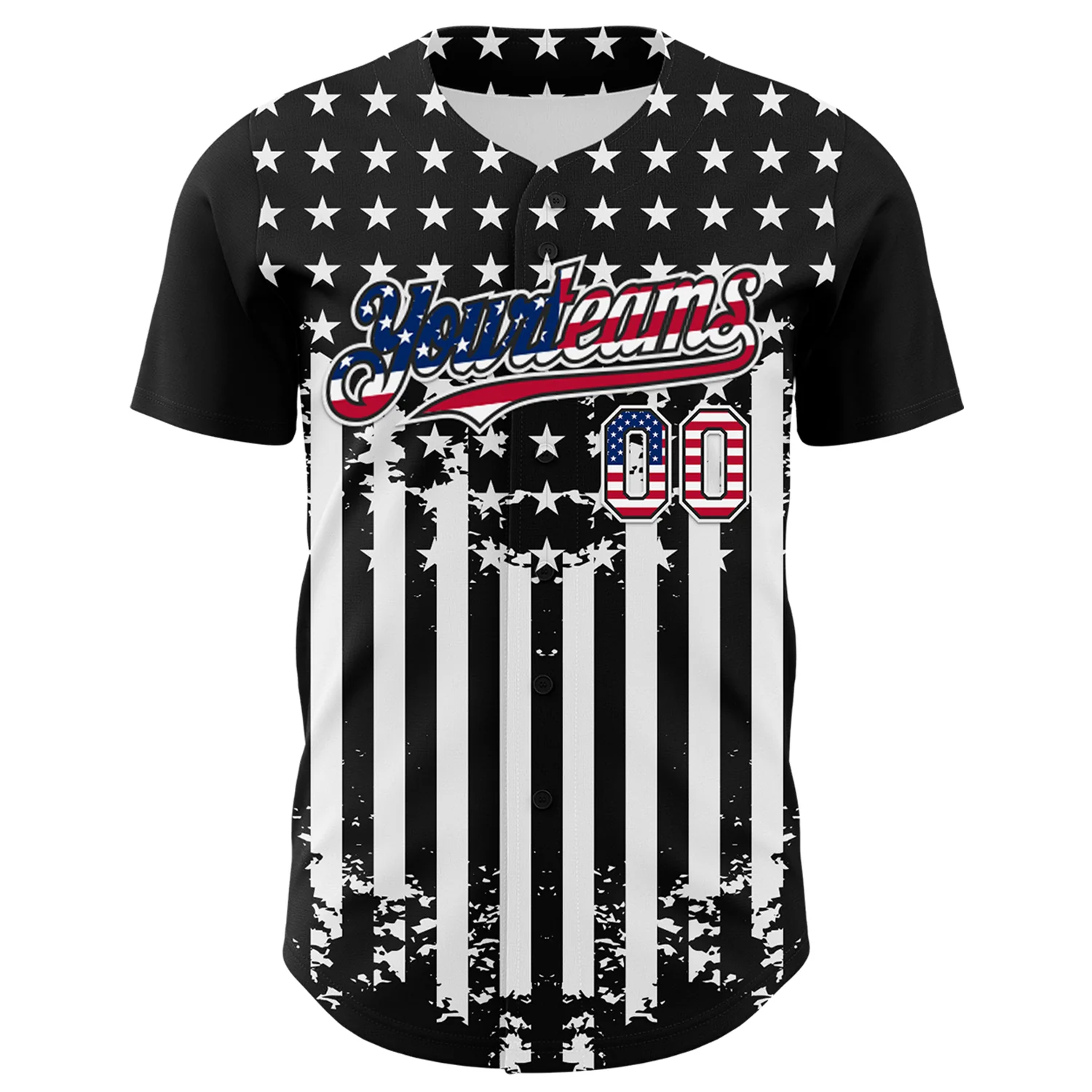 Custom Black USA Flag-White 3D Retro American Flag Authentic Baseball Jersey - Image 2