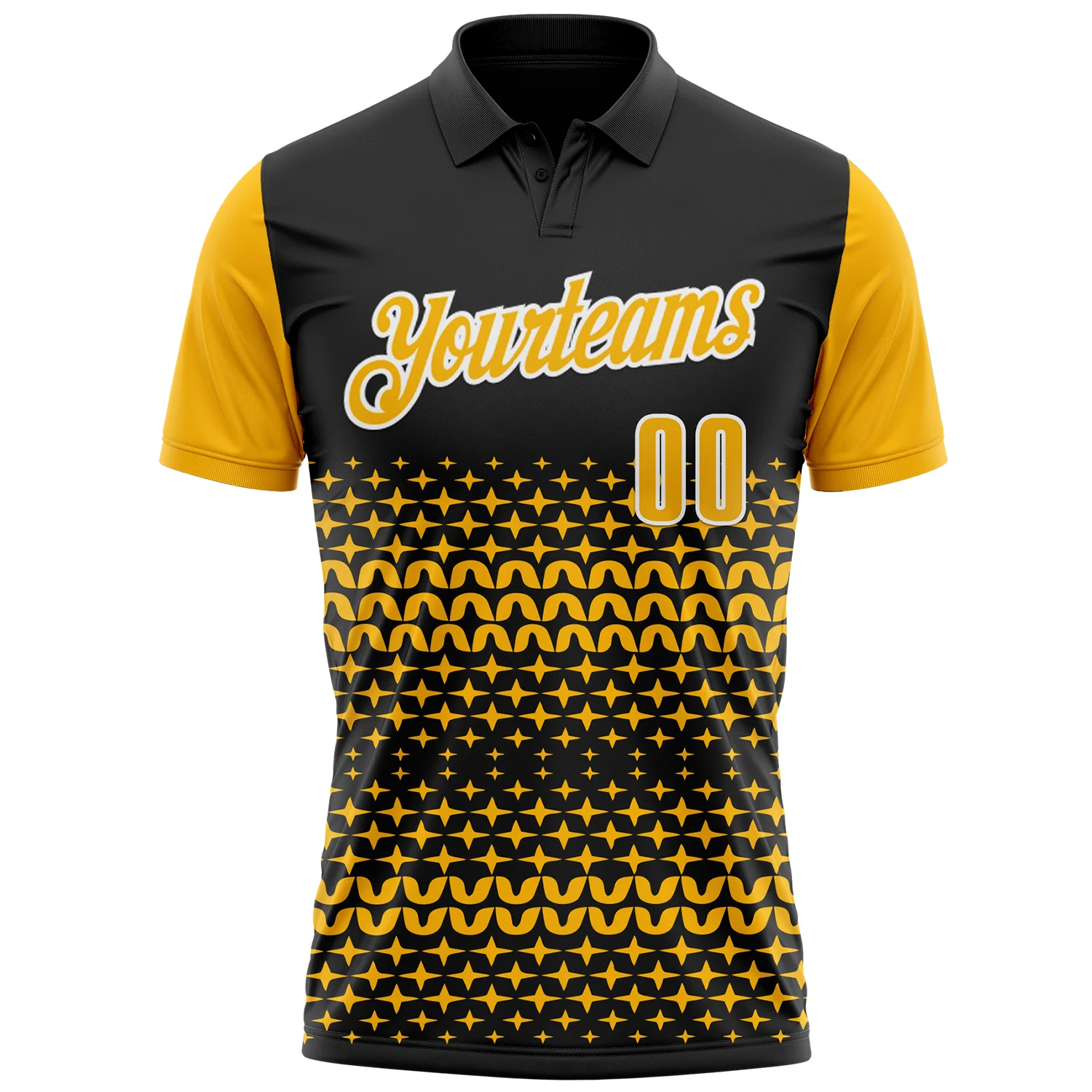 Custom Black Gold-White 3D Pattern Design Star Performance Polo Shirt - Image 2