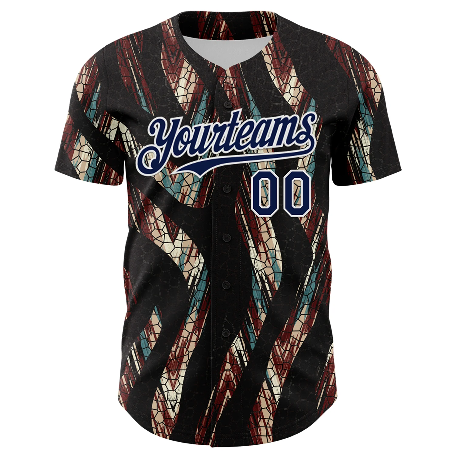 Custom Black Navy-White 3D Pattern Design Burner Costumes Animal Print Authentic Baseball Jersey - Image 2
