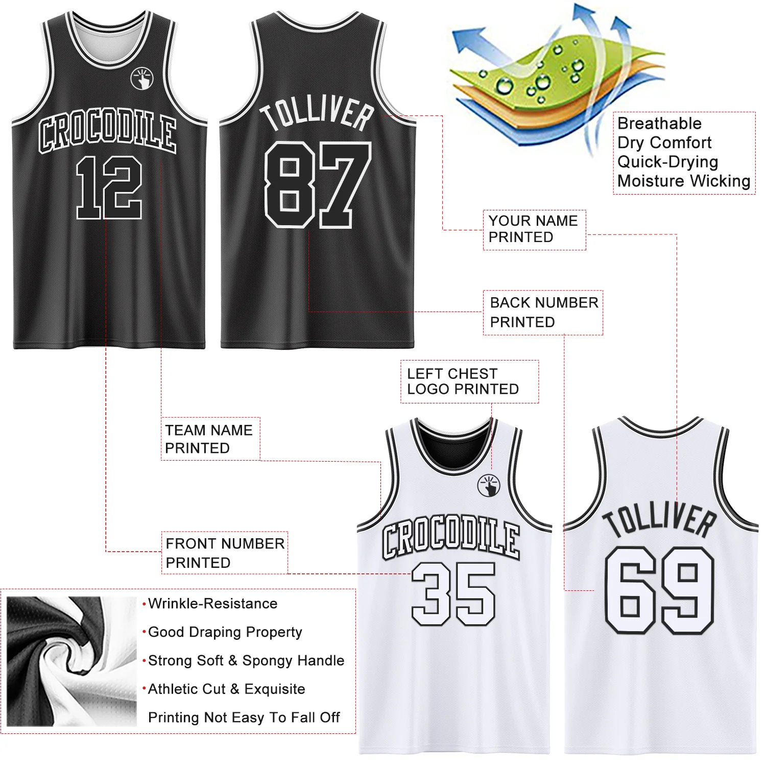 Custom Reversible Black White Double Side Sublimation Basketball Suit Jersey - Image 5