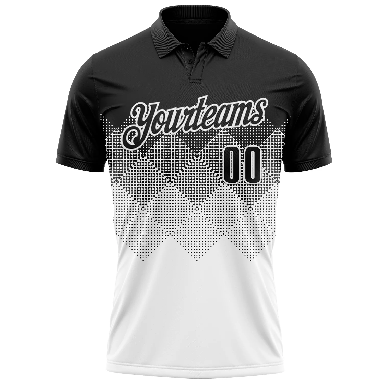 Custom Black White 3D Gradient Square Shape Performance Polo Shirt - Image 2