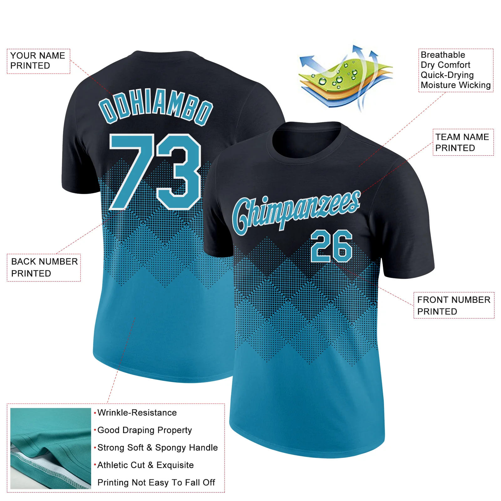 Custom Black Panther Blue-White 3D Pattern Design Gradient Square Shapes Performance T-Shirt - Image 2