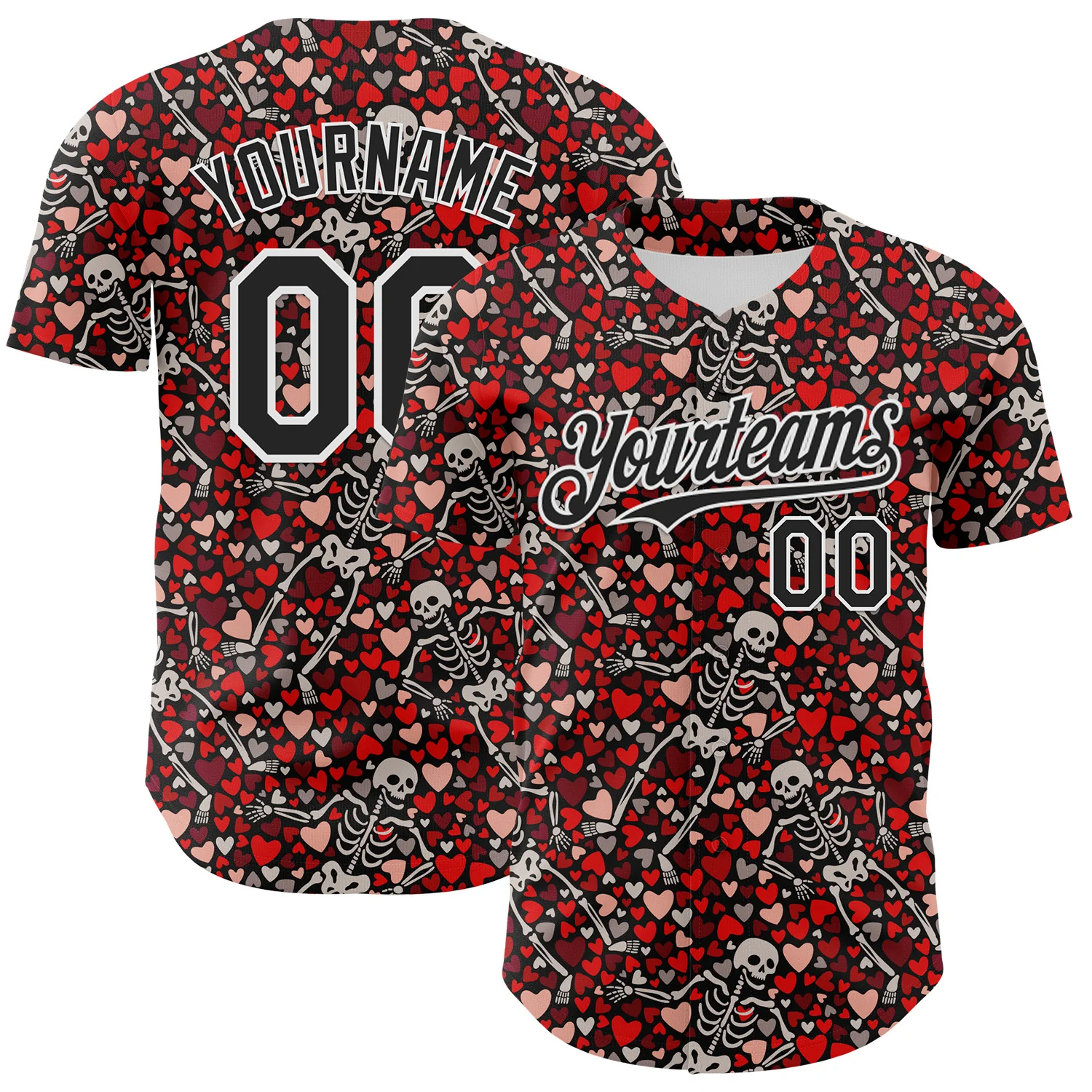 Custom Black White 3D Skeleton And Heart Authentic Baseball Jersey